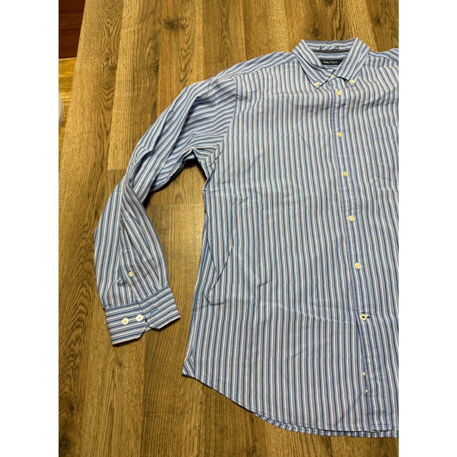 Nautica Nautica Shirt Mens Large Blue White Brown Striped Button Up 100s Two Ply Cotton Shirt Mens Large Blue Striped Button-Up Nautica Size US L / EU 52-54 / 3 - 3 Thumbnail