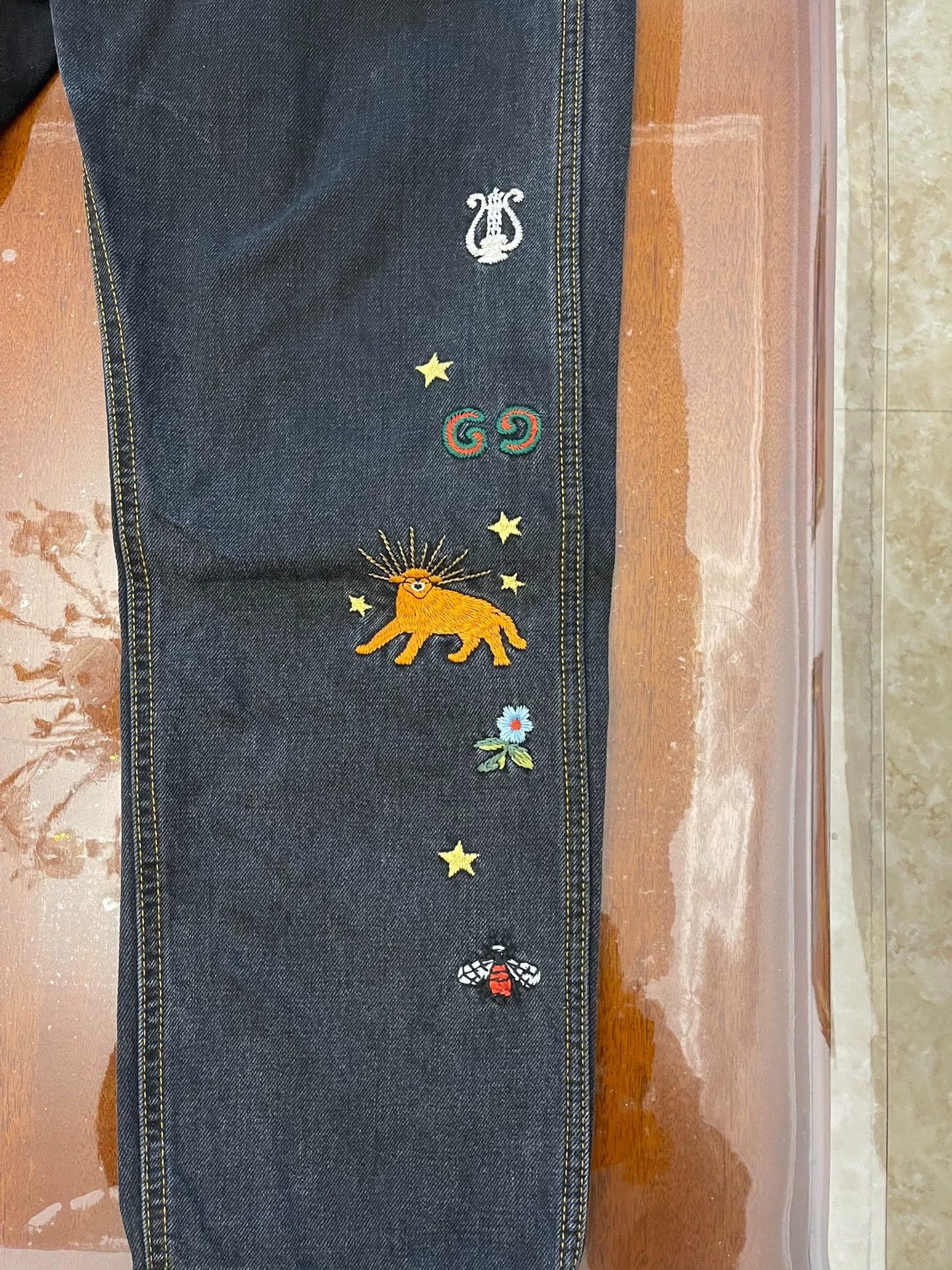 Gucci Gucci Men's 36 Black High-End Embroidered GG Logo Jeans 2023 Size US 36 / EU 52 - 2 Thumbnail