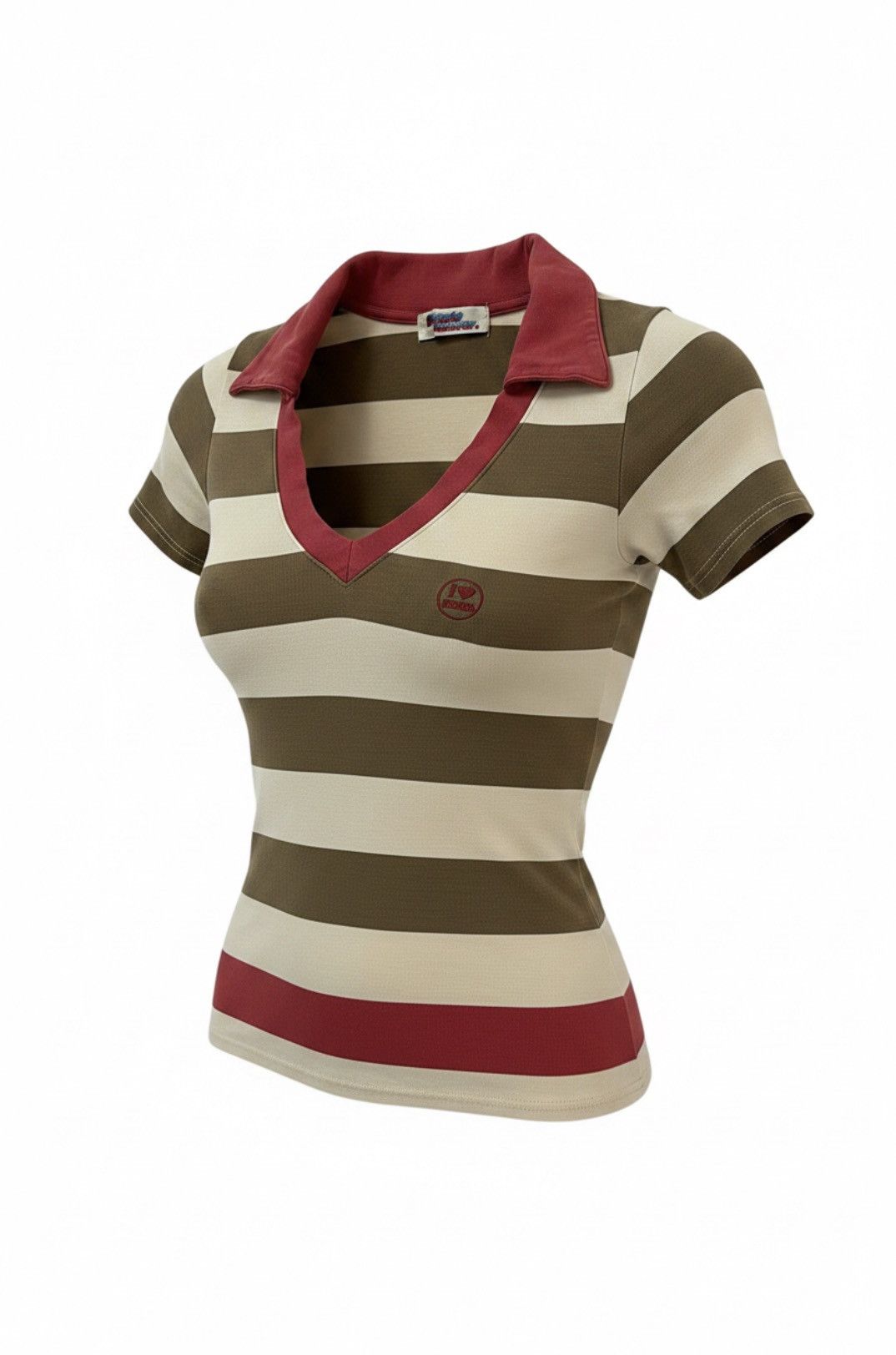 Hysteric Glamour 1990s HG ‘I ❤️ Hysteric” Stripes Wide Neck Polo Shirt Size XS / US 0-2 / IT 36-38 - 1 Thumbnail