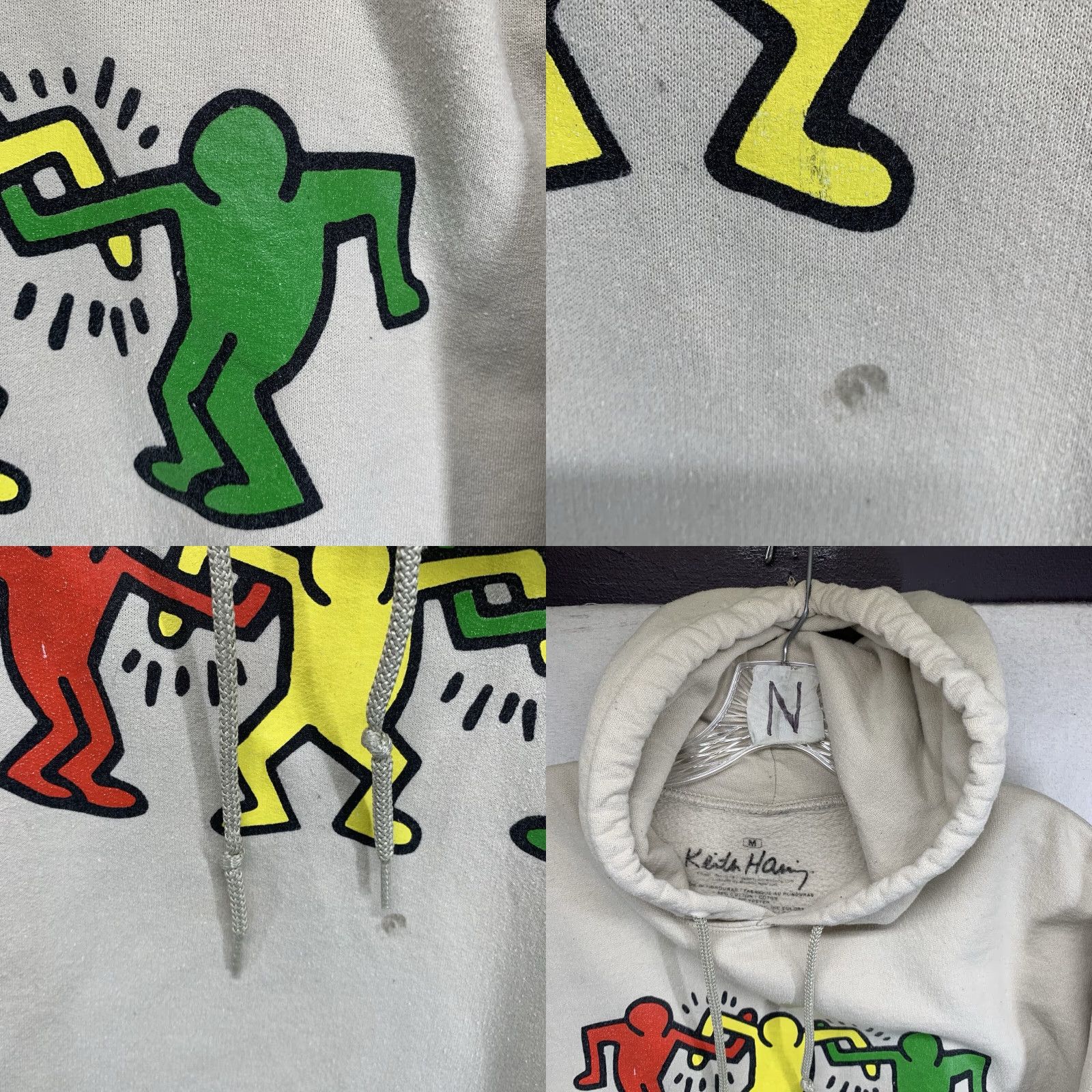 Vintage VINTAGE Keith Haring Hoodie Unisex Adults Medium Beige Art Sweatshirt 80s 90s Graphic Print Pullover Size US M / EU 48-50 / 2 - 8 Thumbnail