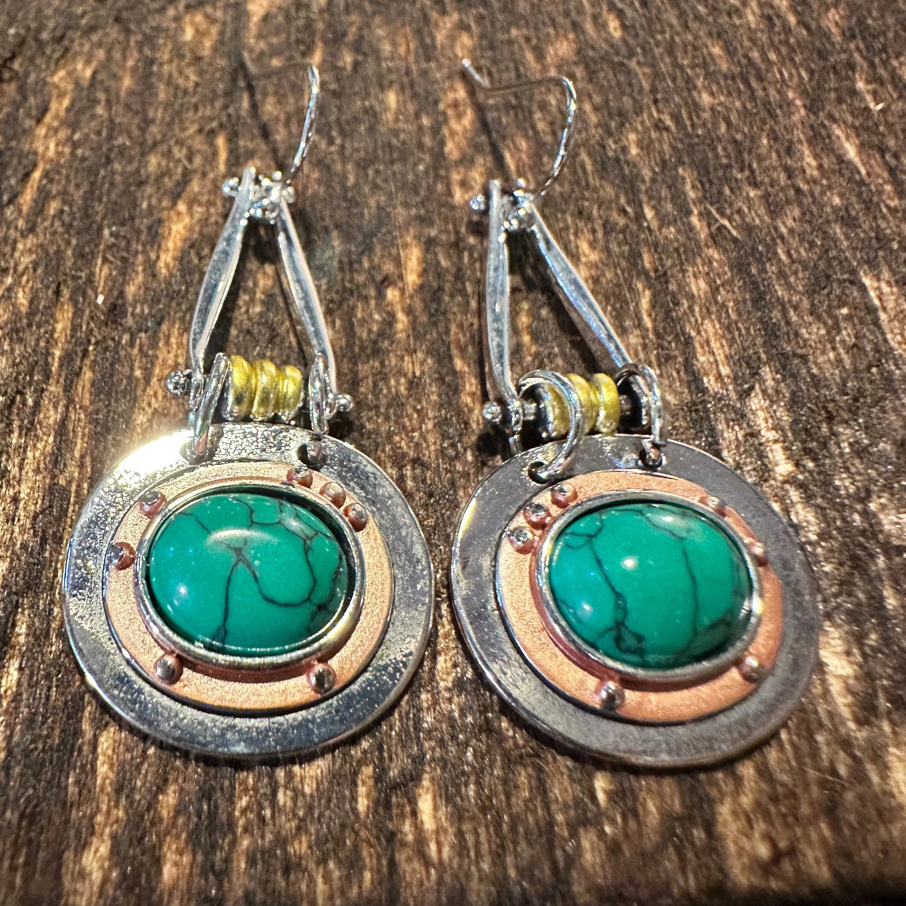 Other Boho Hippie Cowgirl Western Green Agate Teardrop Silver Earr Size ONE SIZE - 1 Thumbnail
