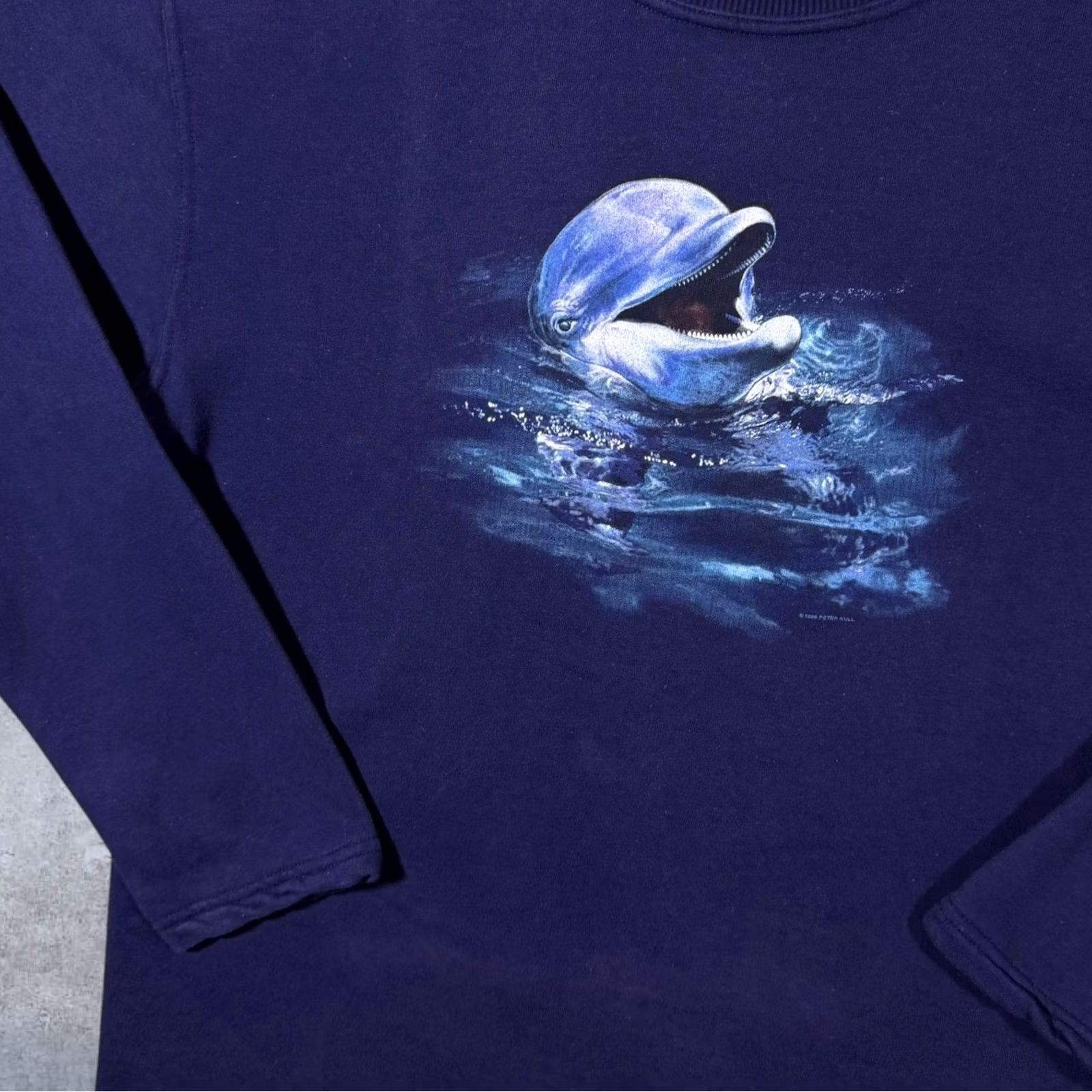 Vintage VINTAGE Harlequin Dolphin Graphic Navy Blue Sweatshirt Mens L Adult Large Pullover Long Sleeve Blue Graphic print to front 90s style Size US L / EU 52-54 / 3 - 5 Thumbnail