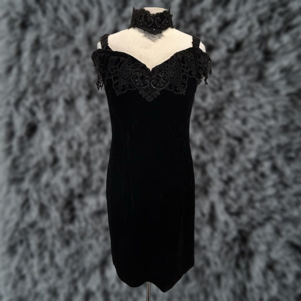 Vintage VINTAGE Scott McClintock Velvet Dress Cocktail Goth Black 80s Women’s Size 16 Size XXL / US 16-18 / IT 52-54 - 1 Thumbnail