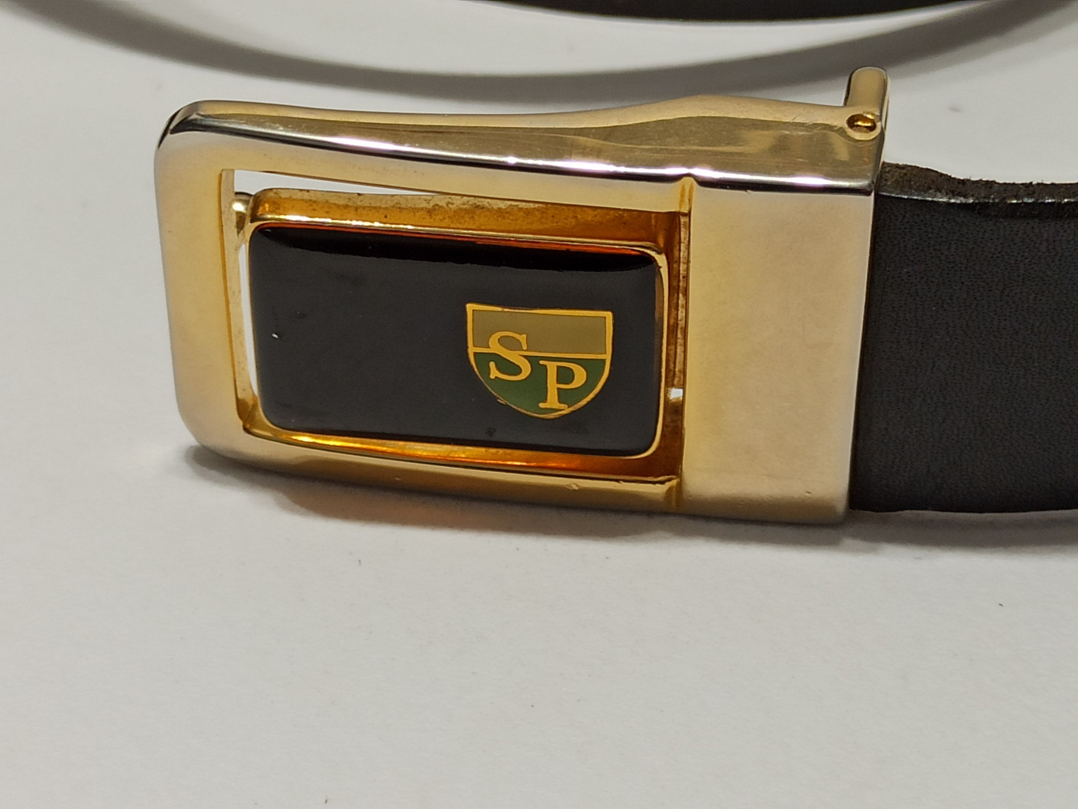 Designer × Leather × Vintage Sporrong Vintage Black Leather Belt with Gold-Toned Buckle Size ONE SIZE - 5 Thumbnail