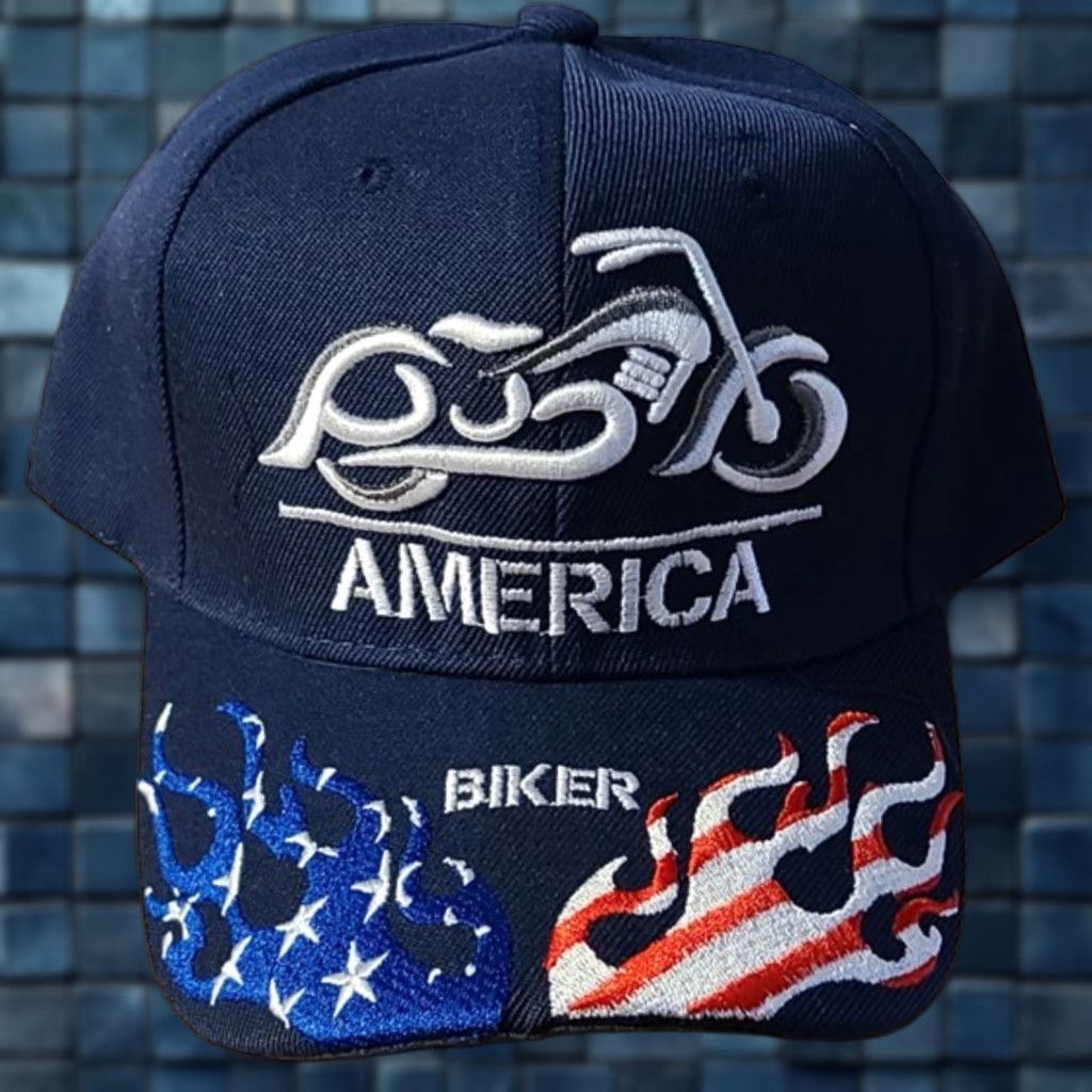 Vintage MOTORCYCLE BIKER AMERICA FLAMES USA FLAG BASEBALL CAP DARK BLUE ( USA AMERICA FLAMES MOTOCYCLE? ) Size ONE SIZE - 1 Thumbnail