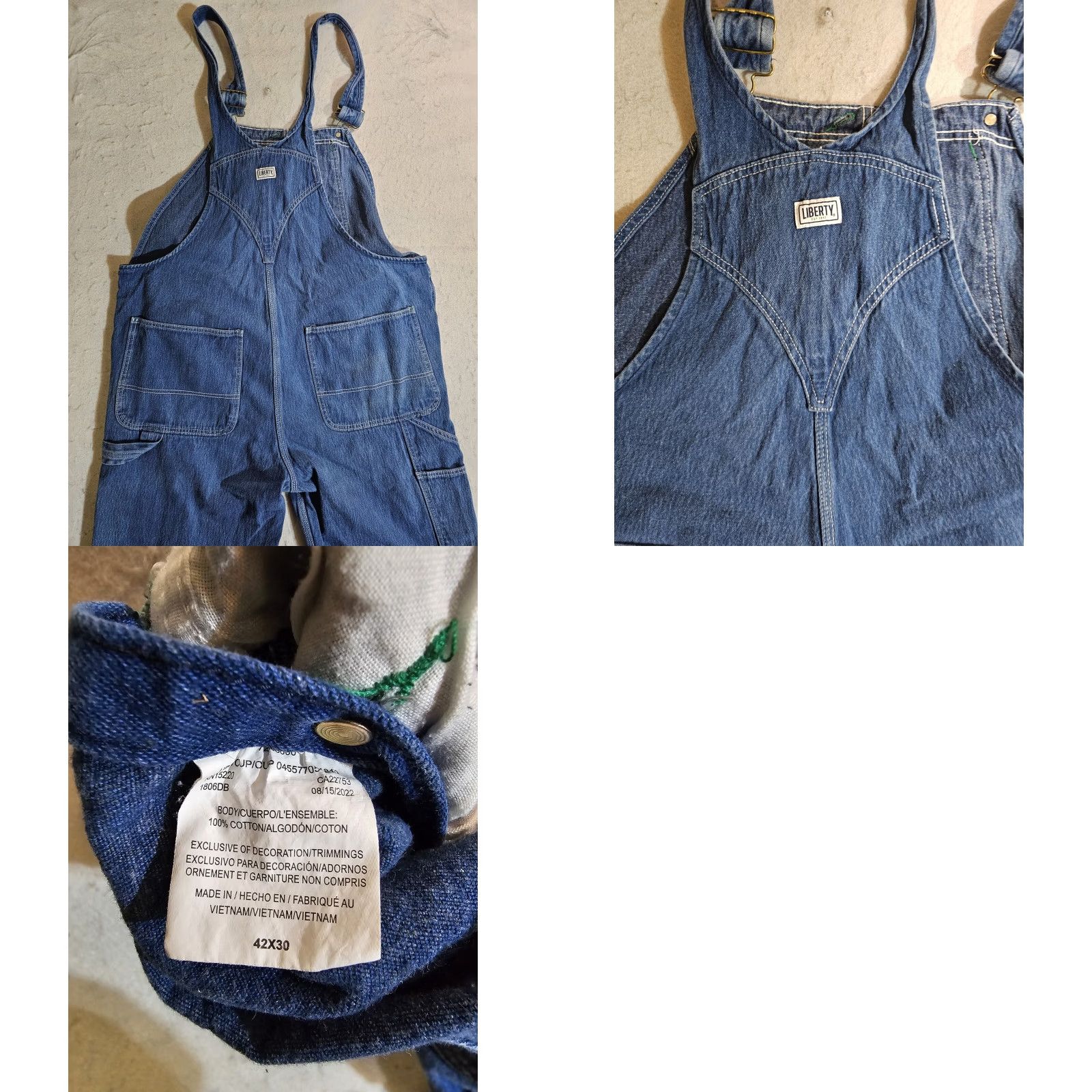 Denime VINTAGE Liberty Classic 100% Cotton Denim Overalls Mens 42x30 Made In USA Blue Jeans 5-Pocket Men Regular Size 42 Inseam 30 Vintage Mens Size US 42 / EU 58 - 8 Thumbnail