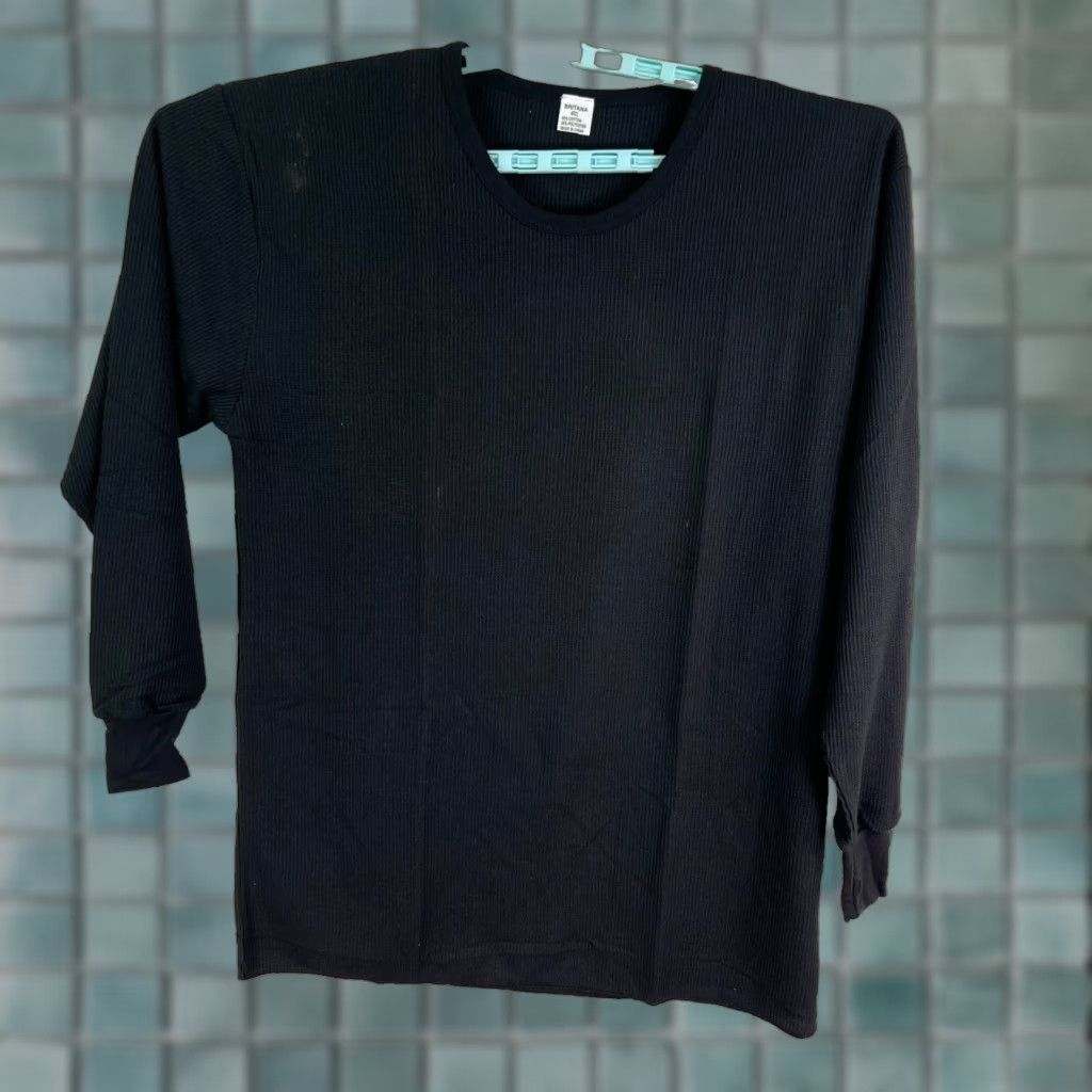 Vintage Britana T-Shirt 4XL Long Sleeve Thermal Mens Black Crew Neck 4XL Cotton Polyester Knit Solid Outdoor 90s Mens Size US XXL / EU 58 / 5 - 1 Thumbnail