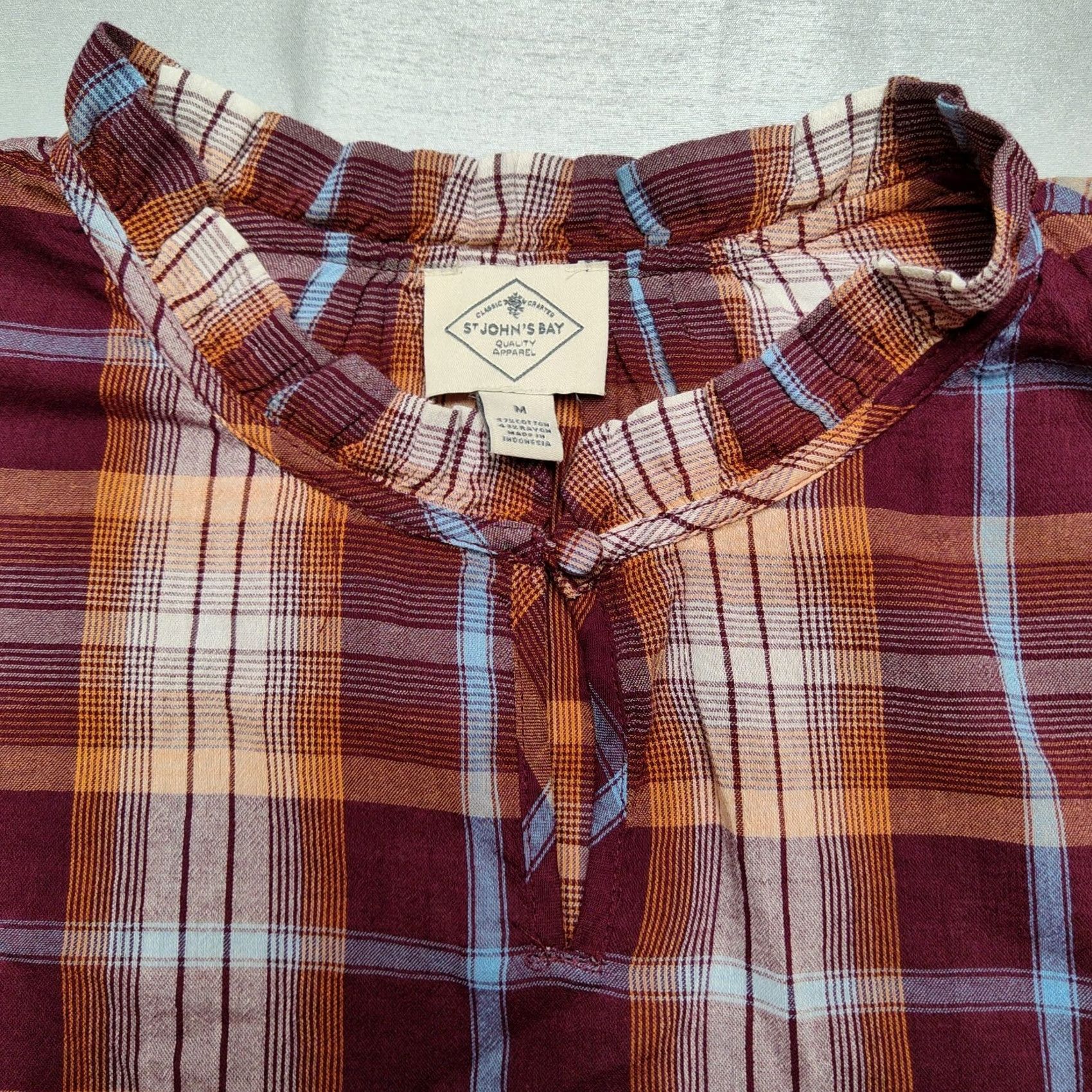 Vintage St. John's Bay Shirt Women Medium Burgundy Plaid Long Sleeve Pullover NEW Size M / US 6-8 / IT 42-44 - 5 Thumbnail