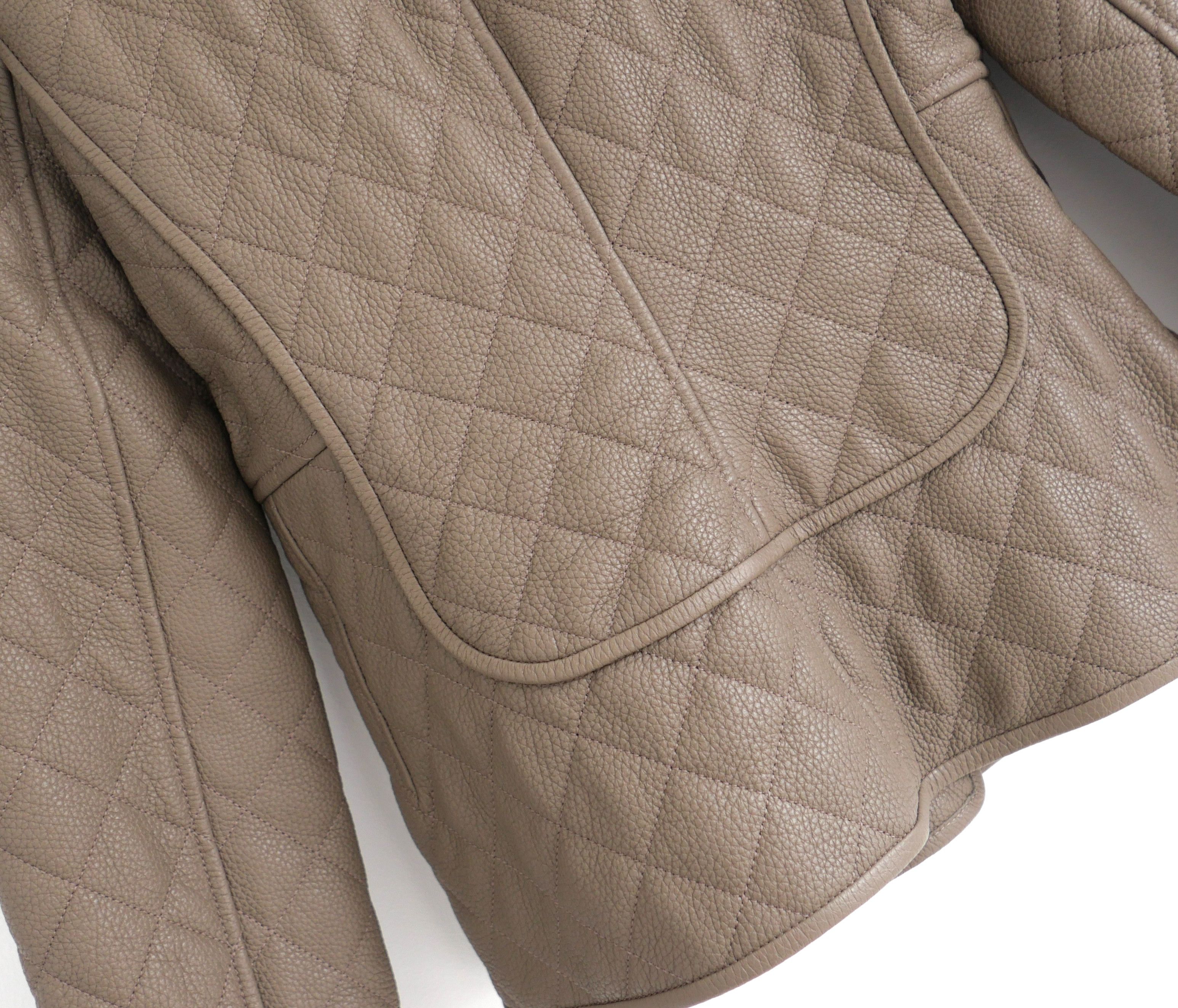 Hermes Hermes Equestrian Deerskin Leather Jacket Quilted Taupe Size S / US 4 / IT 40 - 5 Thumbnail