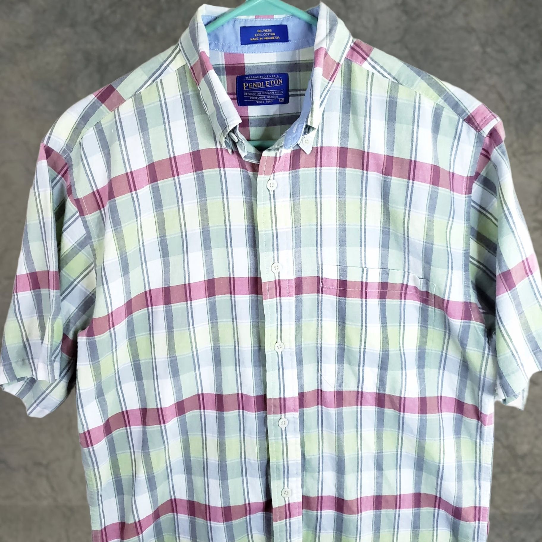 Pendleton Pendleton Shirt Mens M Short Sleeve Button Up Plaid Multicolor Pink Green Cotton Size US M / EU 48-50 / 2 - 1 Thumbnail
