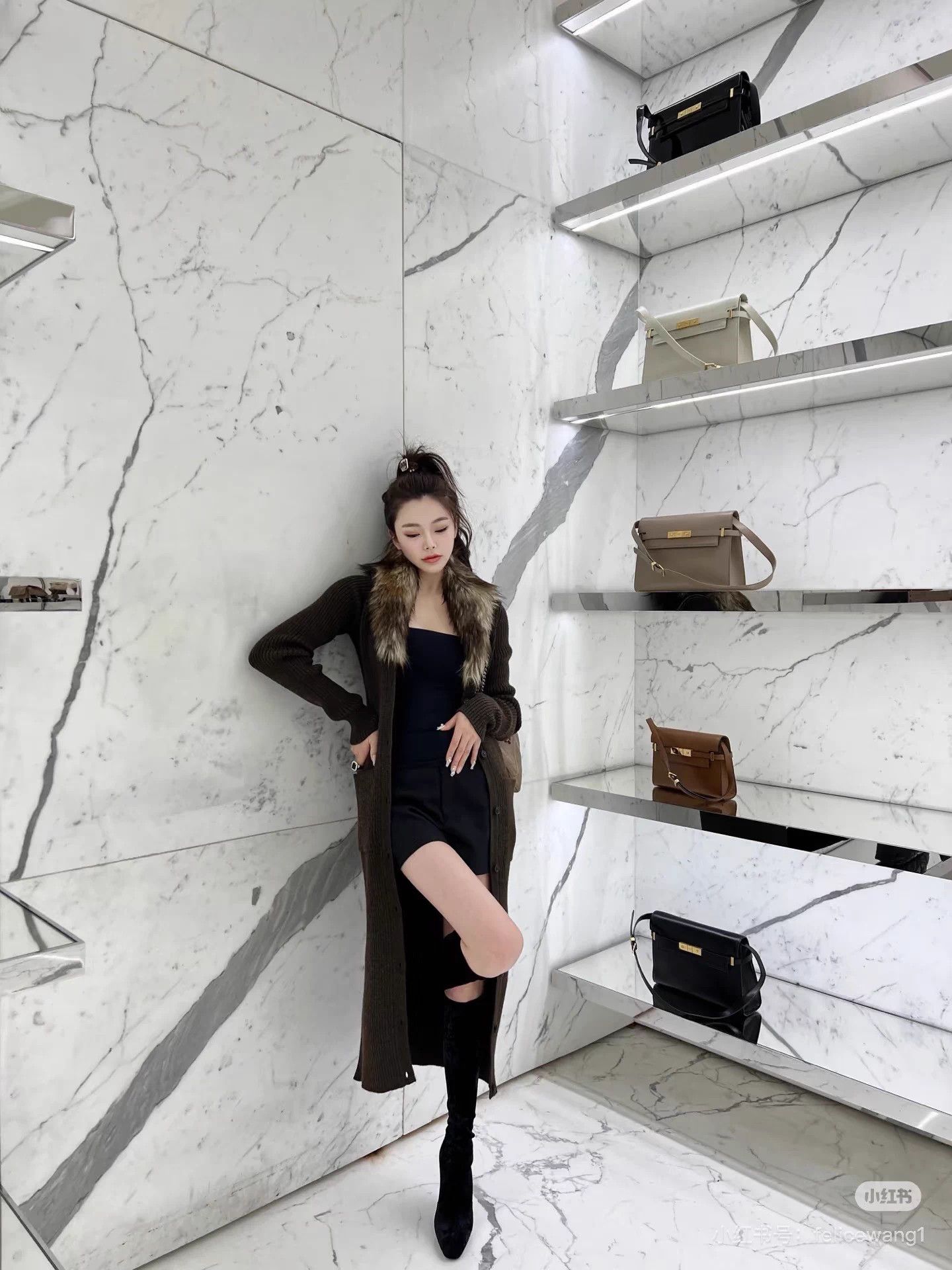 Saint Laurent Paris SLP ribbed wool fur collar dress S new Size S / US 4 / IT 40 - 9 Thumbnail