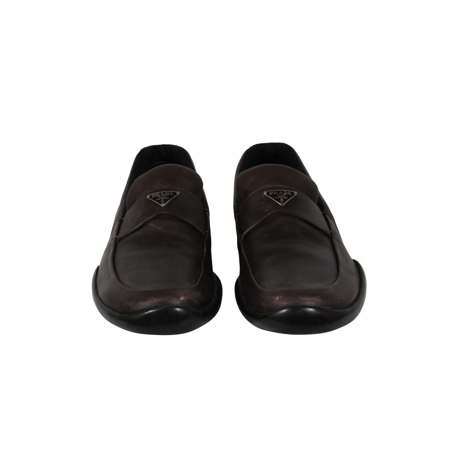 Prada Traingle Logo Plaque Loafers Brown Leather - 01768 Size US 11 / EU 44 - 2 Thumbnail