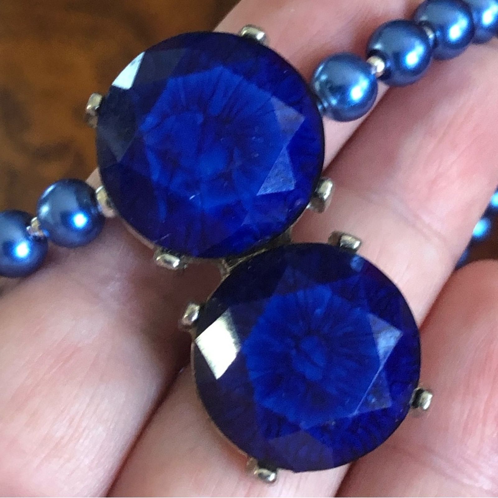 Handmade Handcrafted repurpose royal blue stone Pearl necklace Size ONE SIZE - 8 Thumbnail