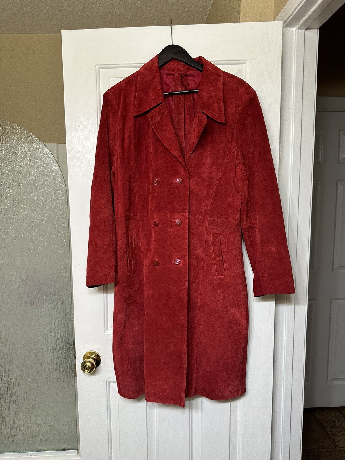 American Trench R2R Red Suede Trench Coat Winter Jacket Long Sleeve Size XL / US 12-14 / IT 48-50 - 4 Thumbnail