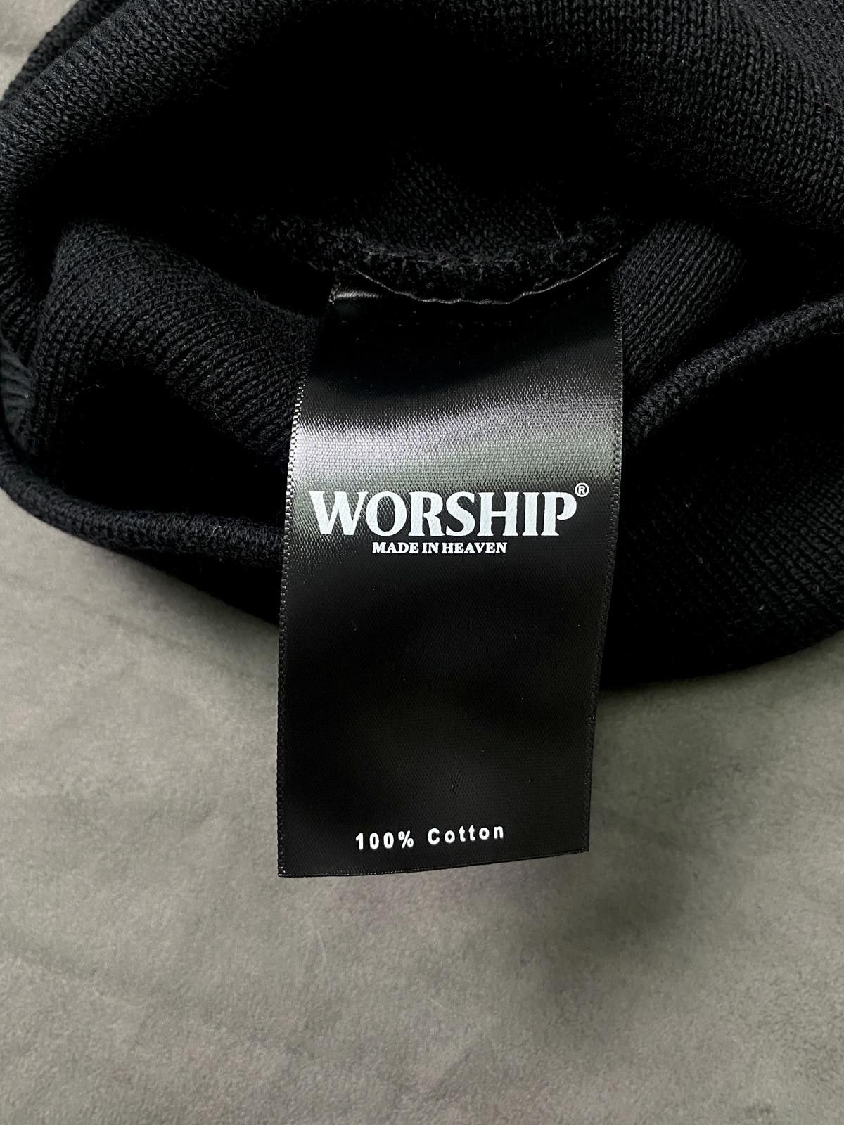 Japanese Brand Worship Cross Leather Patch No Cuff Knit Beanie Black Hat OS Size ONE SIZE - 8 Thumbnail
