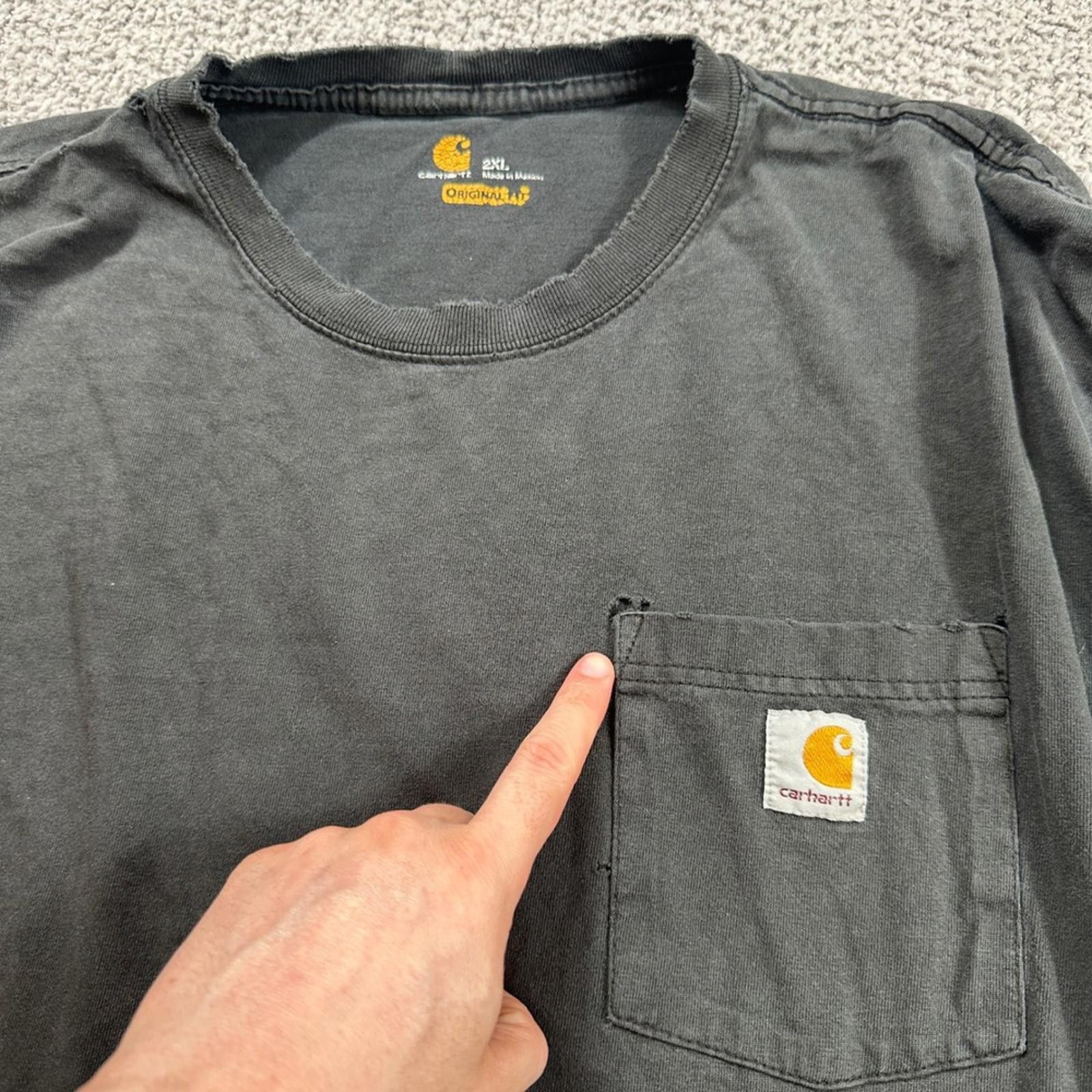 Carhartt Carhartt K87 Distressed Pocket T Shirt Men 2XL Black Faded Size US XL / EU 56 / 4 - 6 Thumbnail