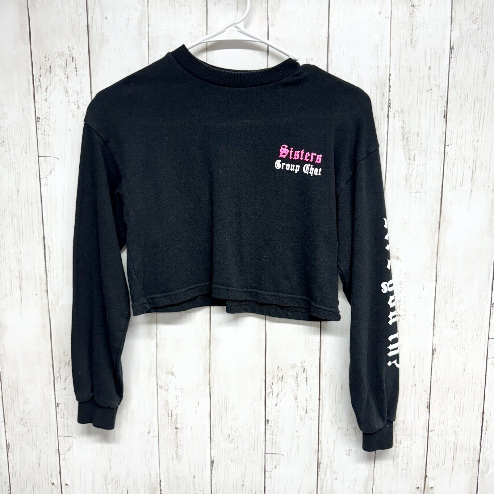 Zara Berkshka Top Size XS Cropped Long Sleeve "Sister group Chat" Size XS / US 0-2 / IT 36-38 - 1 Thumbnail