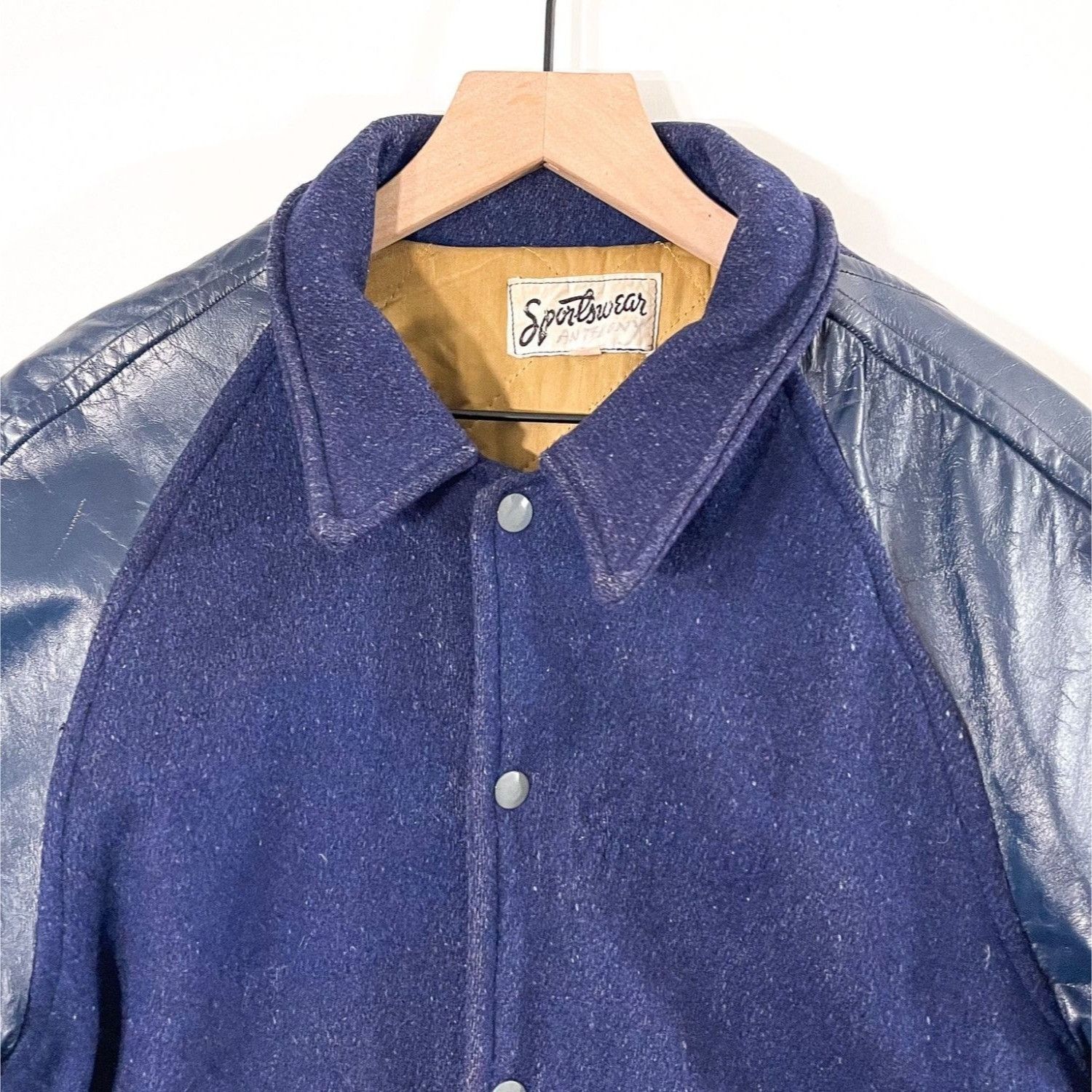 Vintage 1950s 1960s Leather Sleeve Collared Varsity Jacket Size US S / EU 44-46 / 1 - 3 Thumbnail