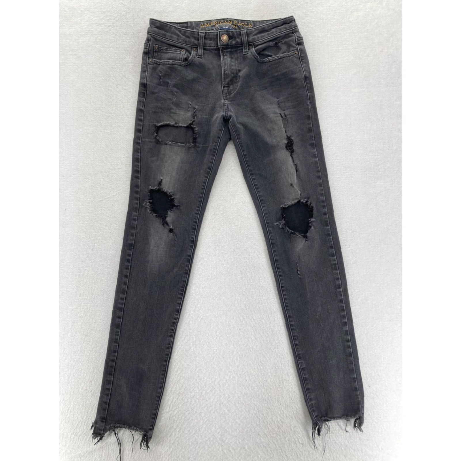 American Eagle Outfitters American Eagle Outfitters Skinny Jeans Mens 29x32 Black Stretch Denim Distressed Destroyed Size US 29 - 2 Thumbnail