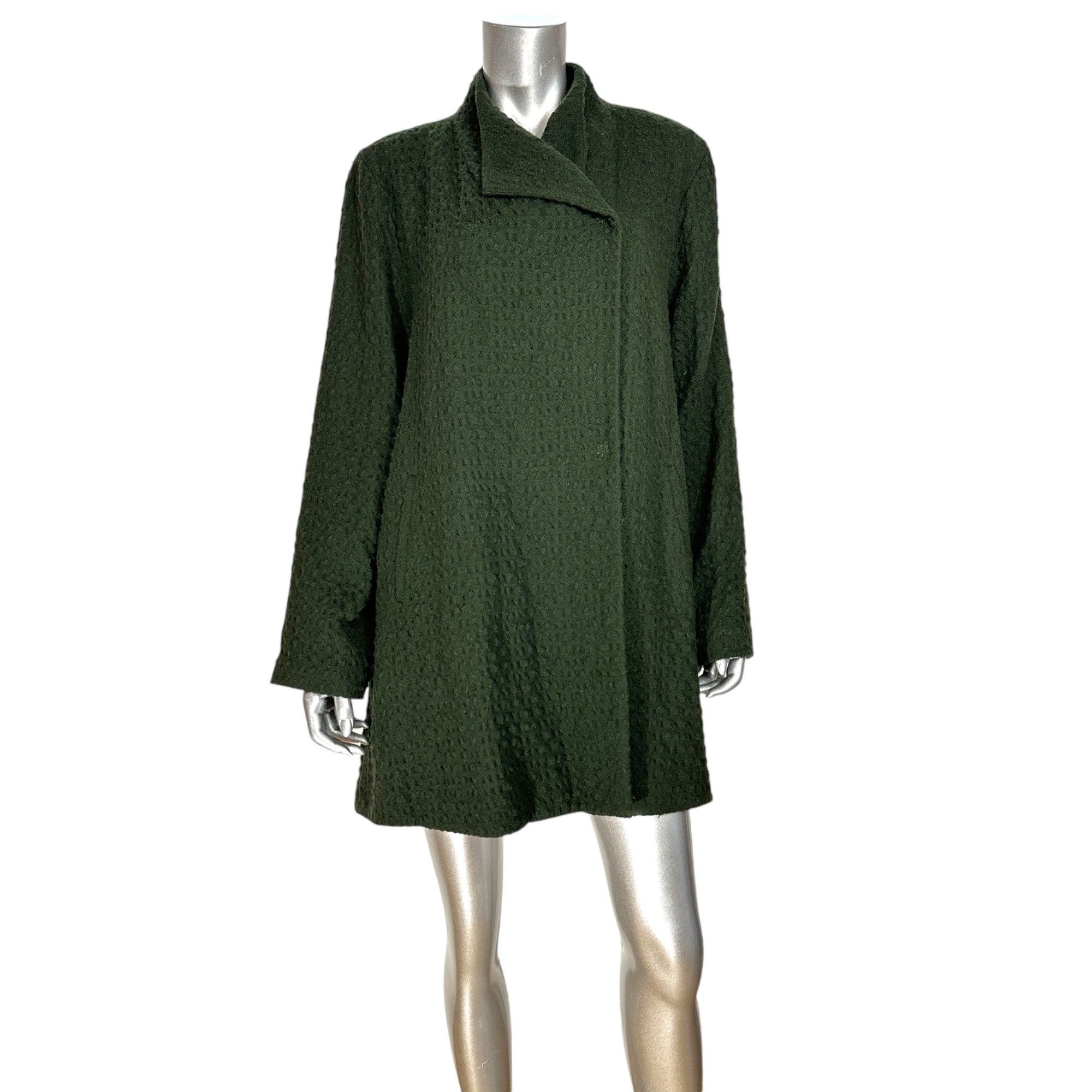 Eileen Fisher Eileen Fisher Waffle Dark Green Wool Blend Coat With Asymmet Size L / US 10 / IT 46 - 4 Thumbnail