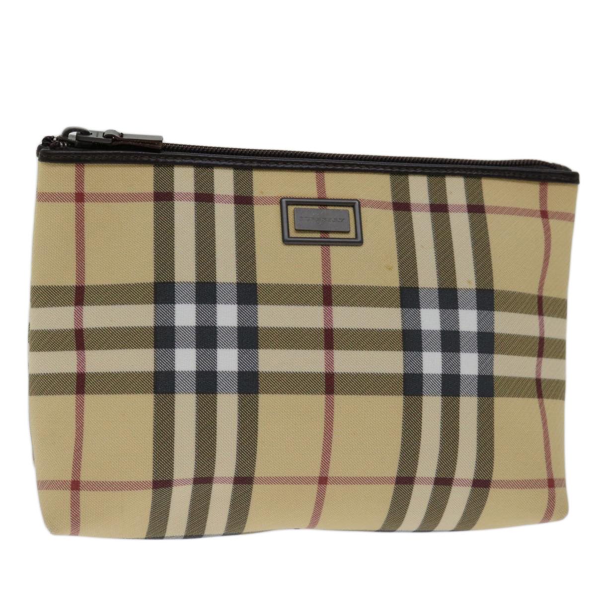 image of Burberry Nova Check Pouch Coated Canvas Beige Auth Yk11343, Women's