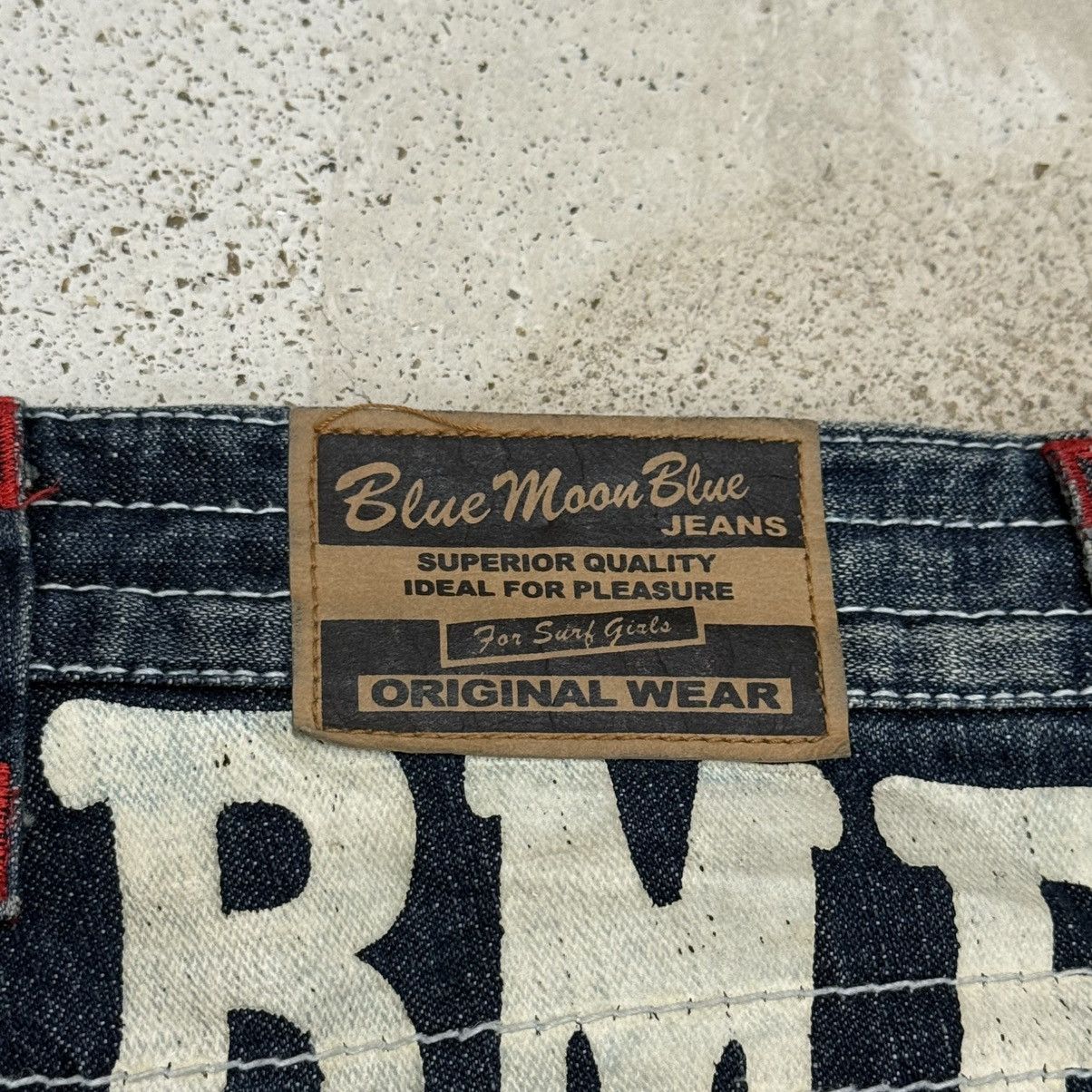 Japanese Brand Wide Leg Unisex Blue Moon Blue Whisker Printed Denim Pants Size US 29 - 16 Thumbnail