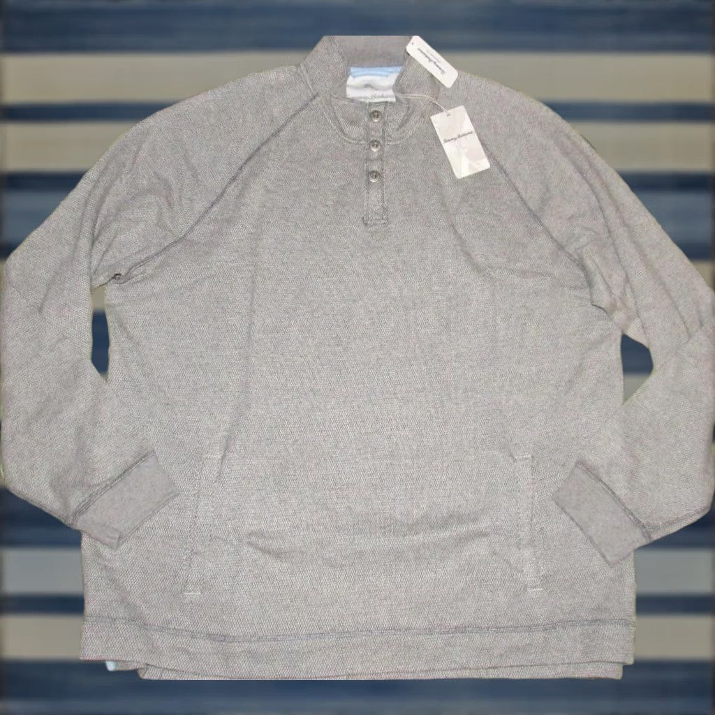 Tommy Bahama VINTAGE TOMMY BAHAMA Fog Grey Cedar Springs Snap Mock Sweater 3XLT NWT Size US XXL / EU 58 / 5 - 1 Thumbnail