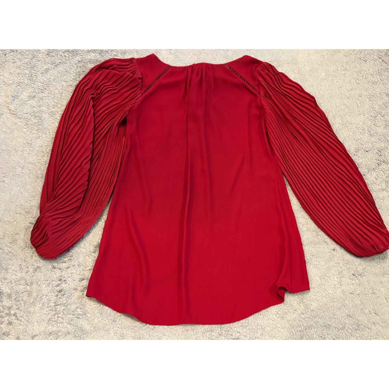 White House Black Market White House Black Market Blouse Womens 2 Maroon Sheer Puff Sleeve Tie Neck Size XS / US 0-2 / IT 36-38 - 5 Thumbnail
