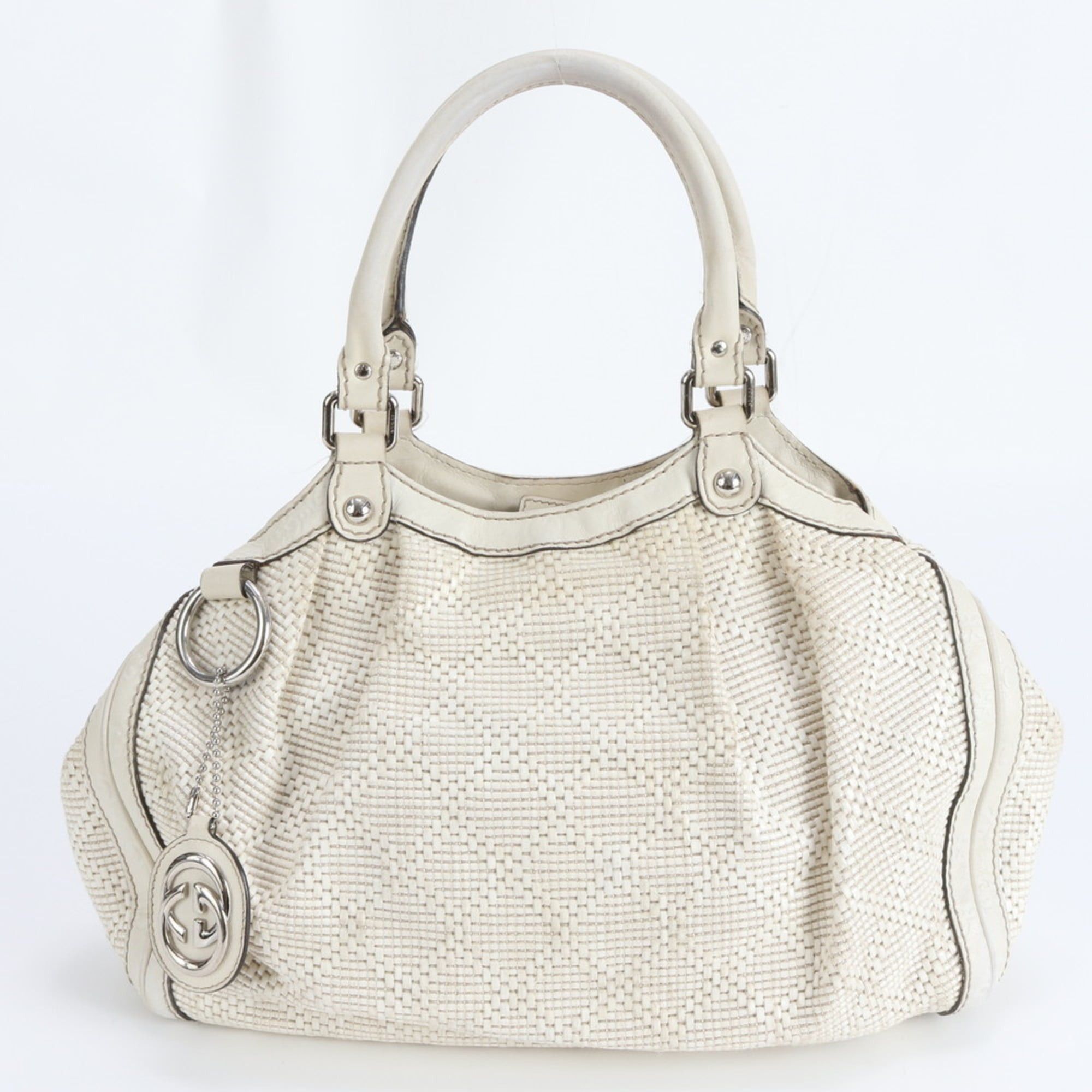 Gucci Sukey Diamante 211944 Leather Tote Bag Shoulder Handbag For Women in White