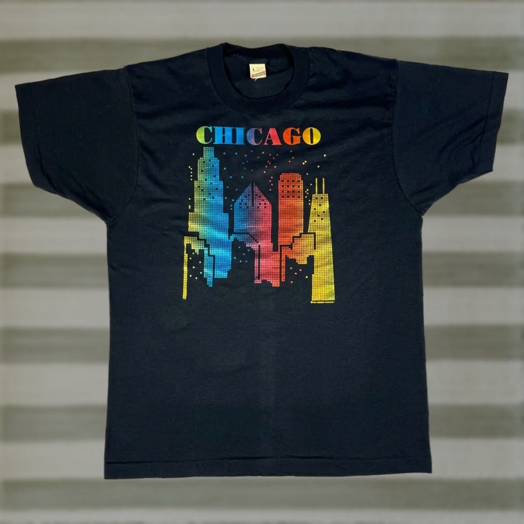 Vintage VINTAGE Chicago Screen Stars T-shirt - City USA 1988 Crew Neck Short Sleeve Black L Mens Size US L / EU 52-54 / 3 - 1 Thumbnail