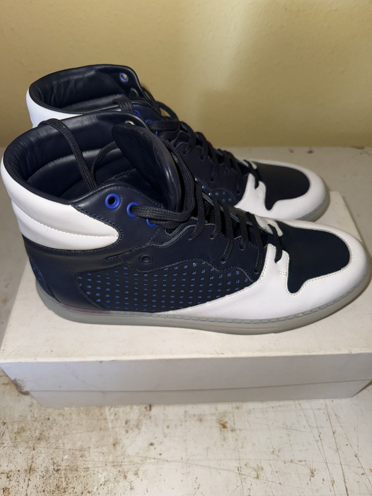 Balenciaga Balenciaga Leather High-Top Trainers Blue/White Size US 9 / EU 42 - 2 Thumbnail