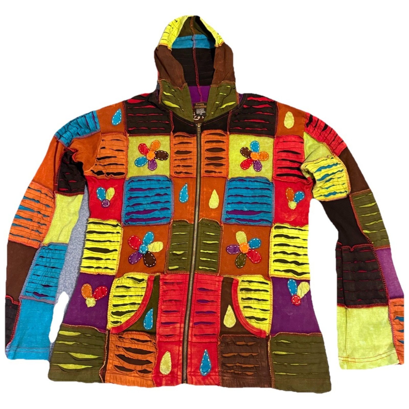 Other UK Rising International Flower Patchwork Hooded Zip Up 3D Knit Size XXL / US 16-18 / IT 52-54 - 1 Thumbnail