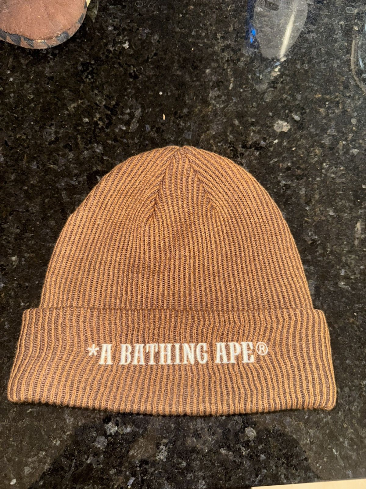 【A・BATHING APE】BAPE STA KNIT CAP brown Men's A BATHING APE Knit Cap Beanie with Embroidered Ape Head Logo