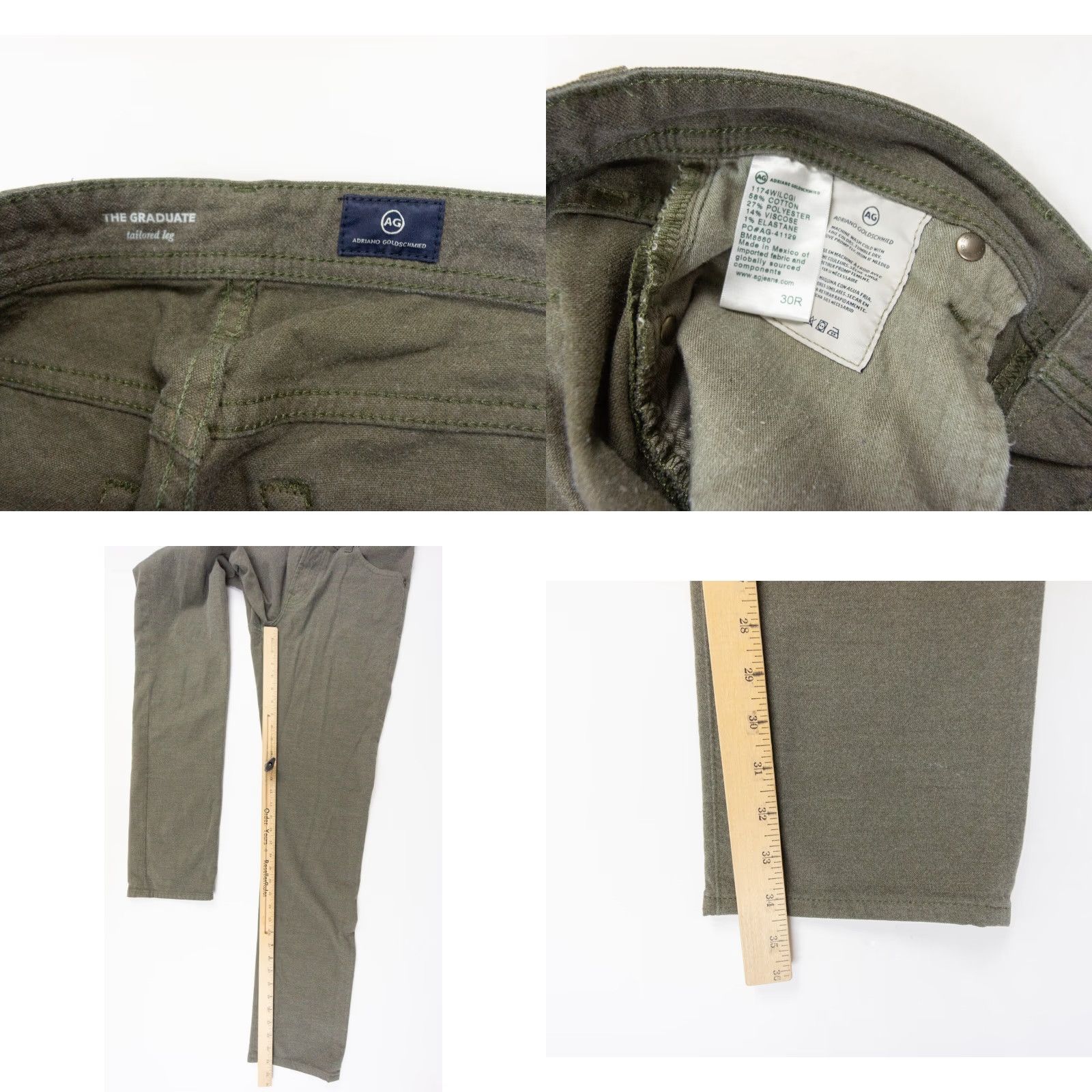 Vintage AG Adriano Goldschmied Pants Mens 30 R Green The Graduate Tailored Leg Stretch Size US 30 / EU 46 - 8 Thumbnail