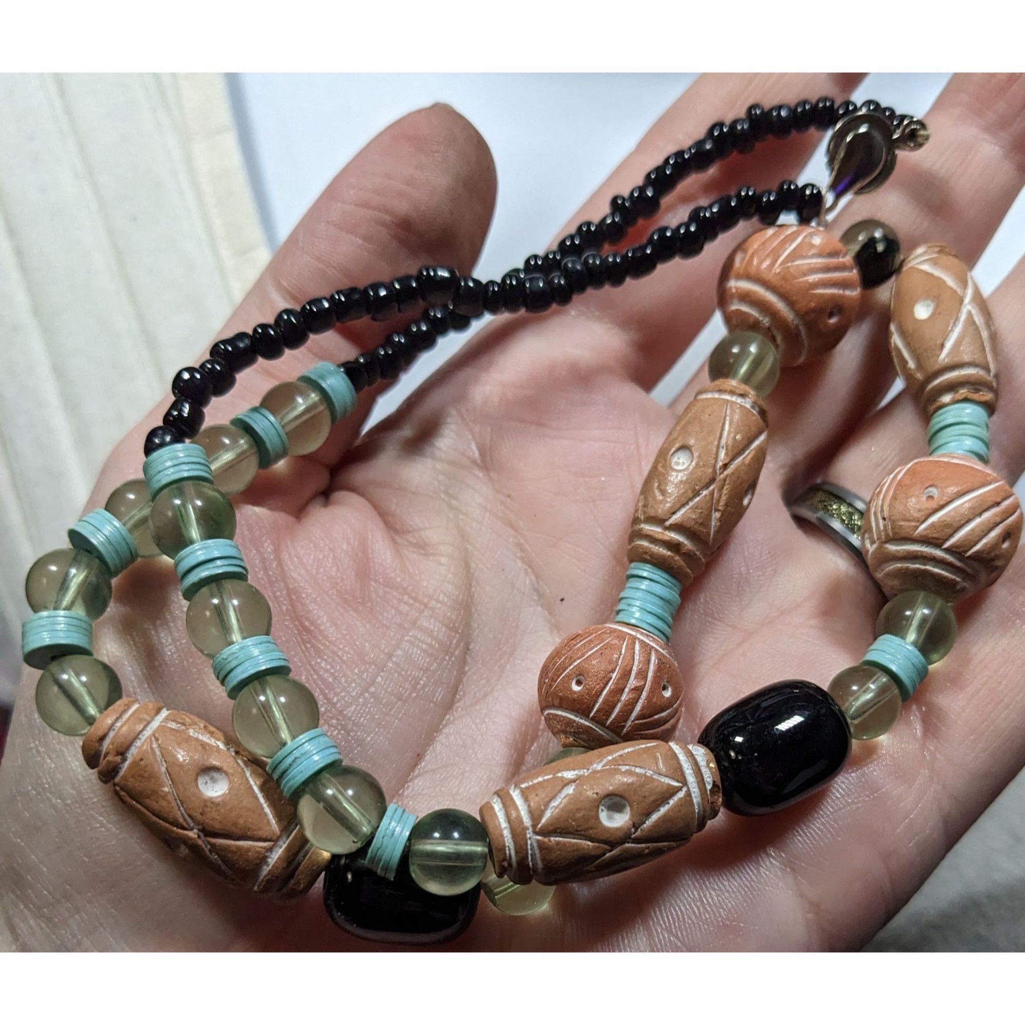 Other Vintage Handmade Rustic Clay And Glass Beaded Necklace Size ONE SIZE - 5 Thumbnail