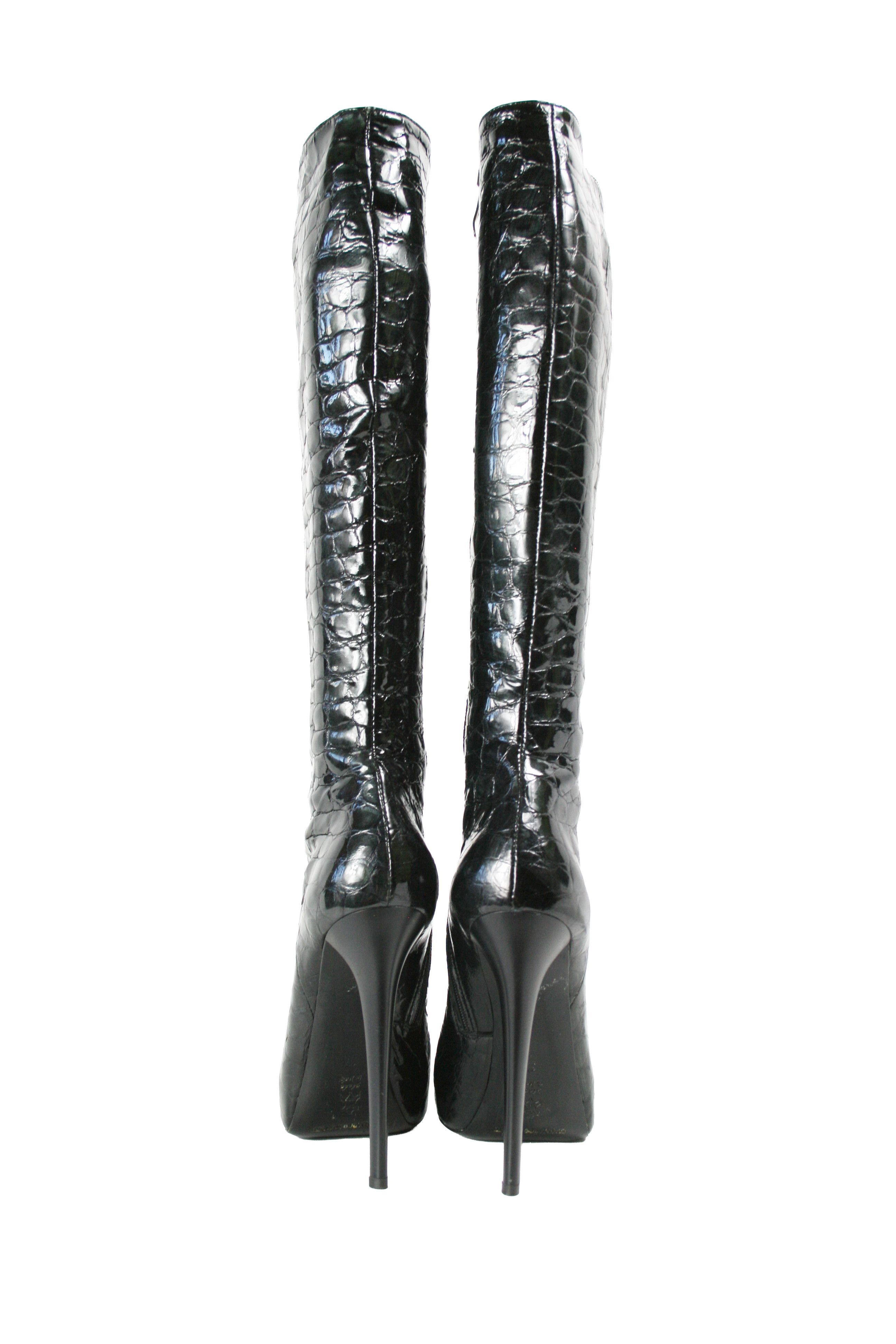Japanese Brand Gianmarco Lorenzi Sexy Y2K "Reptile Print" Knee Boots Size US 7 / IT 37 - 9 Thumbnail