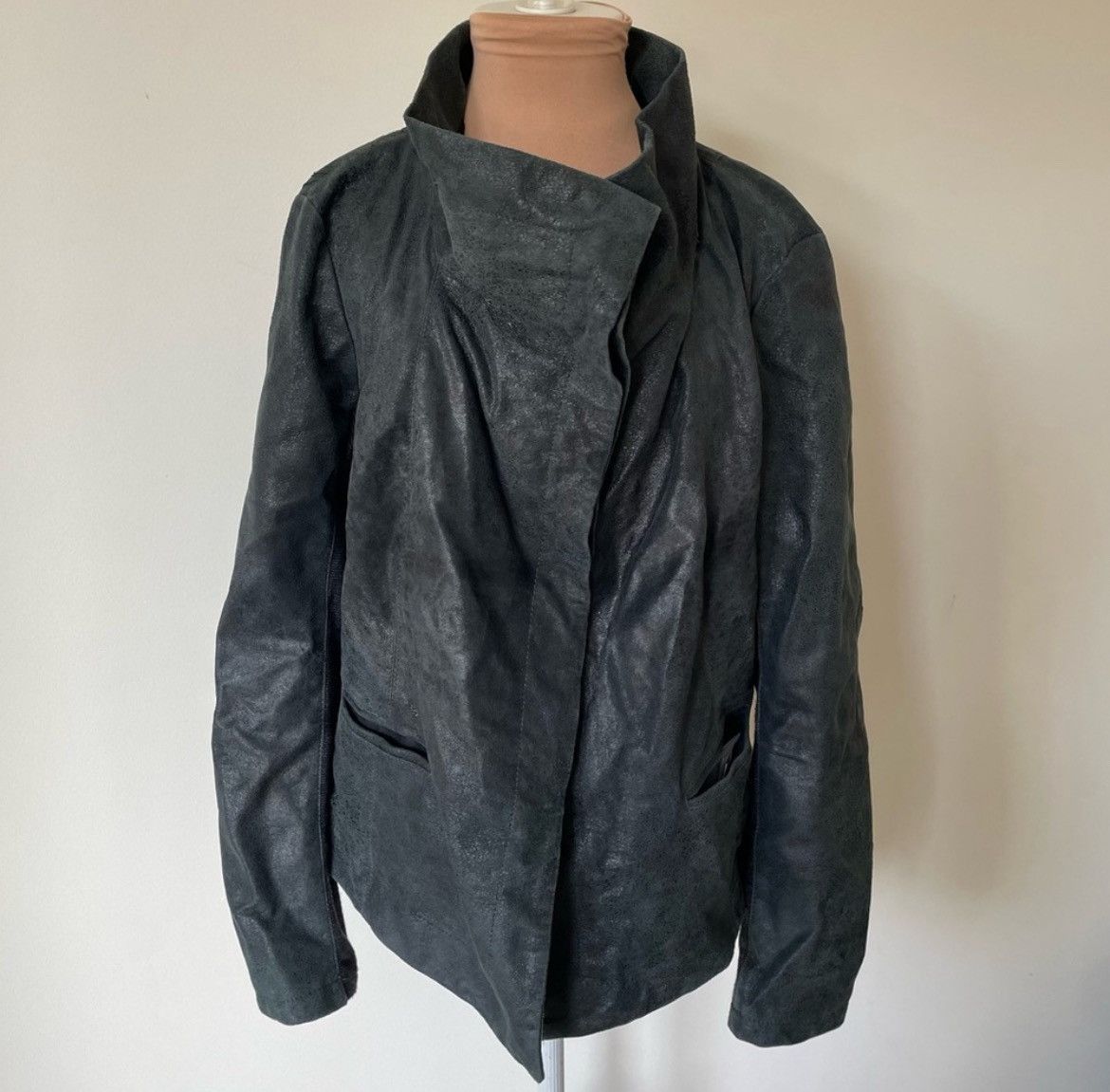 Gimo's Gimo's GMS-75 Distressed Black High Cowl Neck Leather Jacket Size 3XL / US 20-22 - 1 Thumbnail