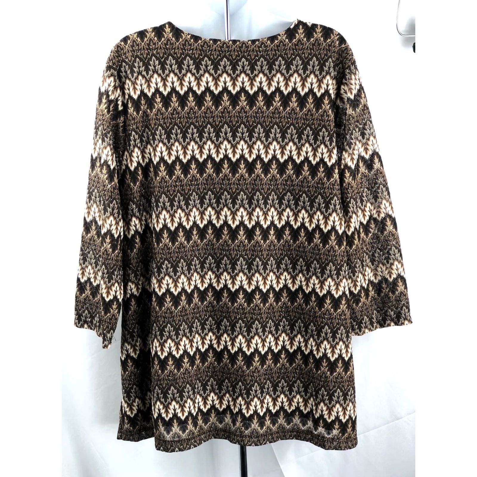 JM Collection JM Collection Knit Top 2X Brown Sparkle 3/4 Sleeve V-Neck Geometric Aztec Boho Tunic Women XS to XL? Size XXL / US 16-18 / IT 52-54 - 3 Thumbnail