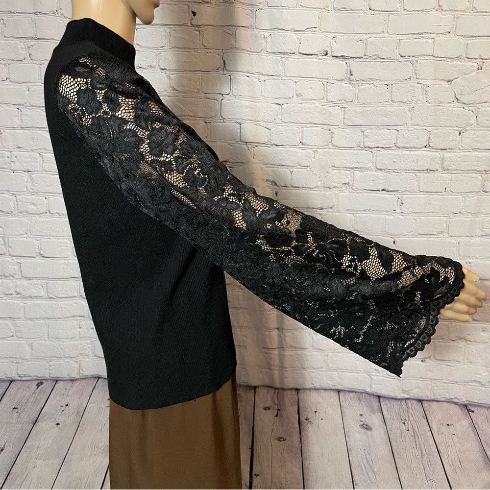 Vince Camuto NWT New $89 Vince Camuto Lace Long Sleeve Mock Neck Black S Size L / US 10 / IT 46 - 3 Thumbnail