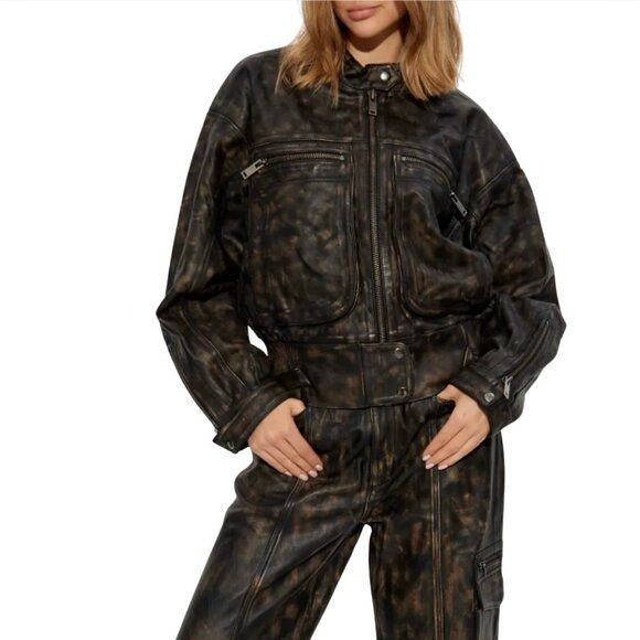 Gestuz GESTUZ Lineragz Lamb Leather Jacket Black Brown $1469 N Size XS / US 0-2 / IT 36-38 - 1 Thumbnail