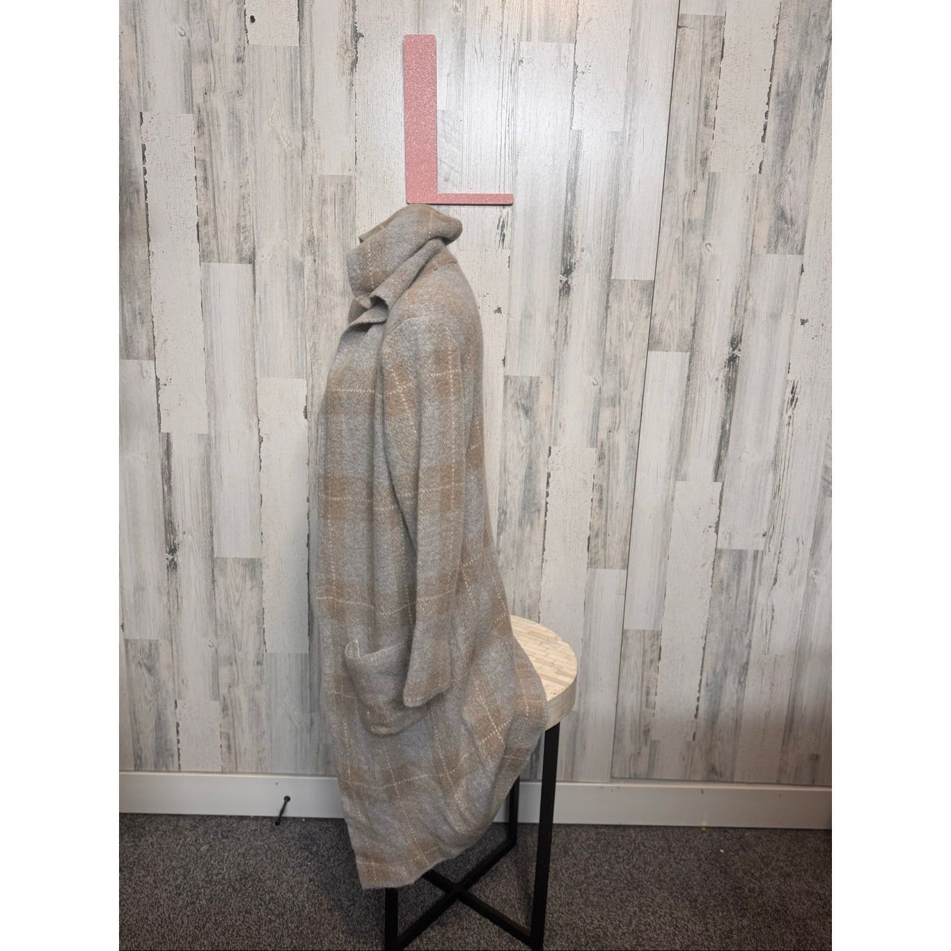 Joseph Joseph Beige Plaid Open Front Hooded Long Cardigan Sweater Coat L Women’s Cozy Soft Pockets Size L / US 10 / IT 46 - 2 Thumbnail