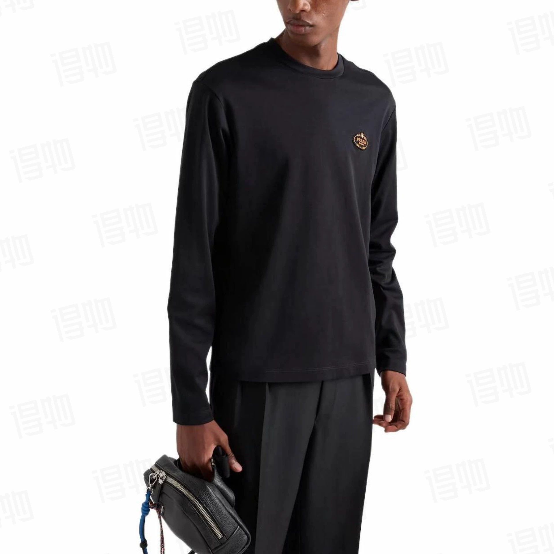 Prada Black Long Sleeve T-Shirt with Embroidery