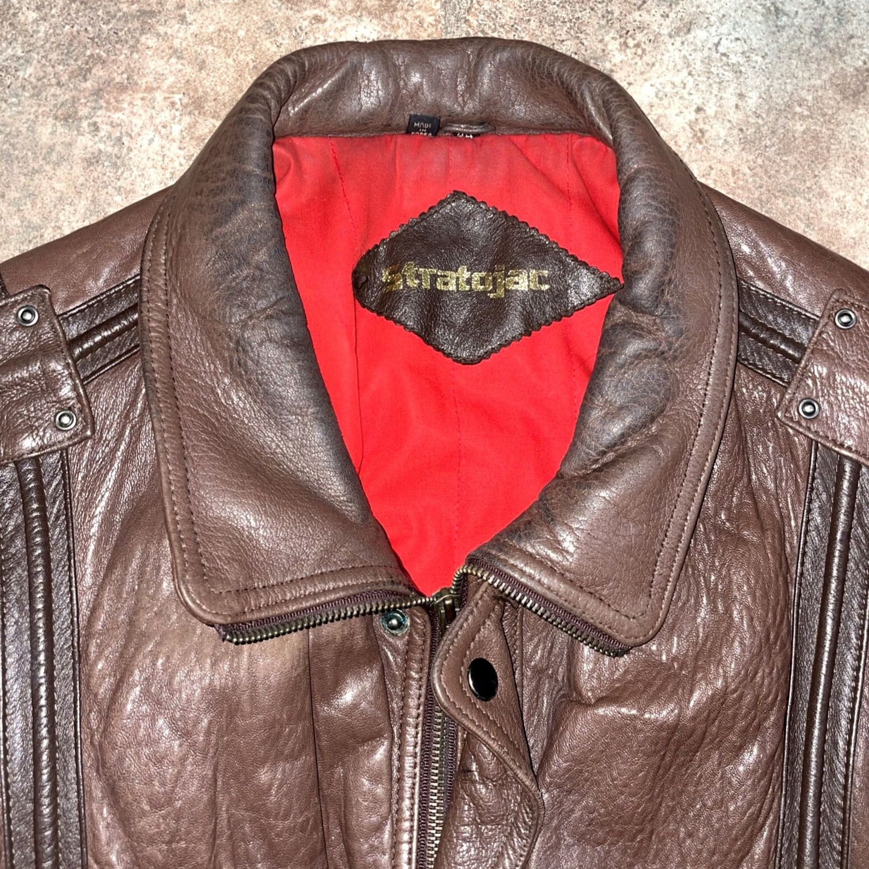 Vintage Stratojac Leather Jacket Bomber Style Mens Size 44 Brown Regular Zip Jacket Men Size US S / EU 44-46 / 1 - 2 Thumbnail