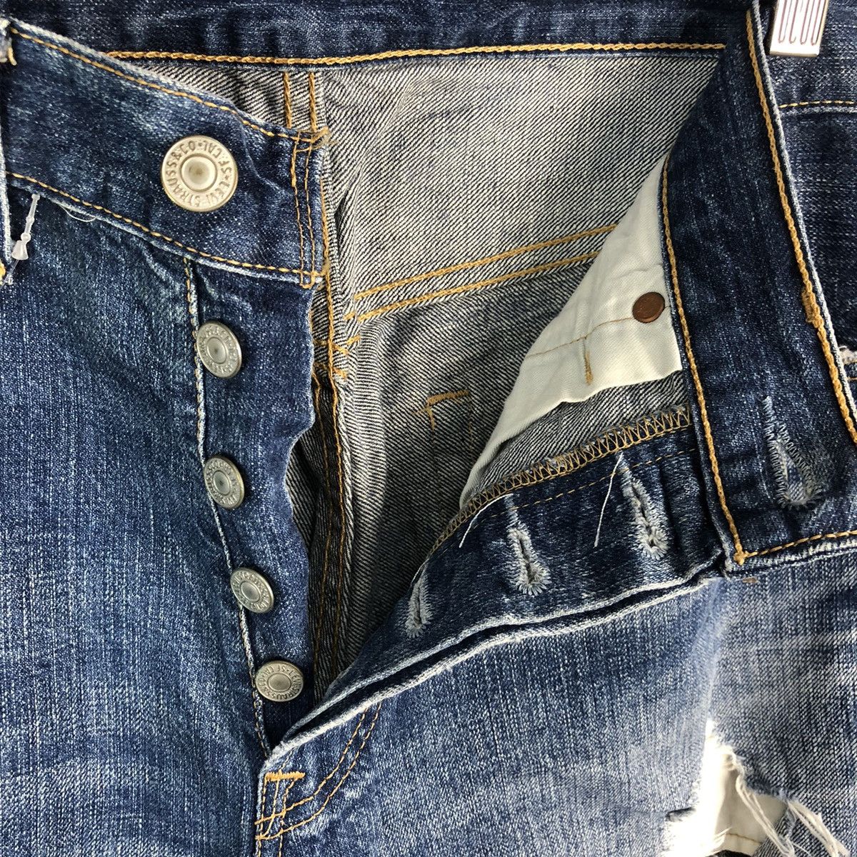 Levi's DL Levis 501 Blue ripped Distressed Denim Pants #C144 Size US 32 / EU 48 - 13 Thumbnail