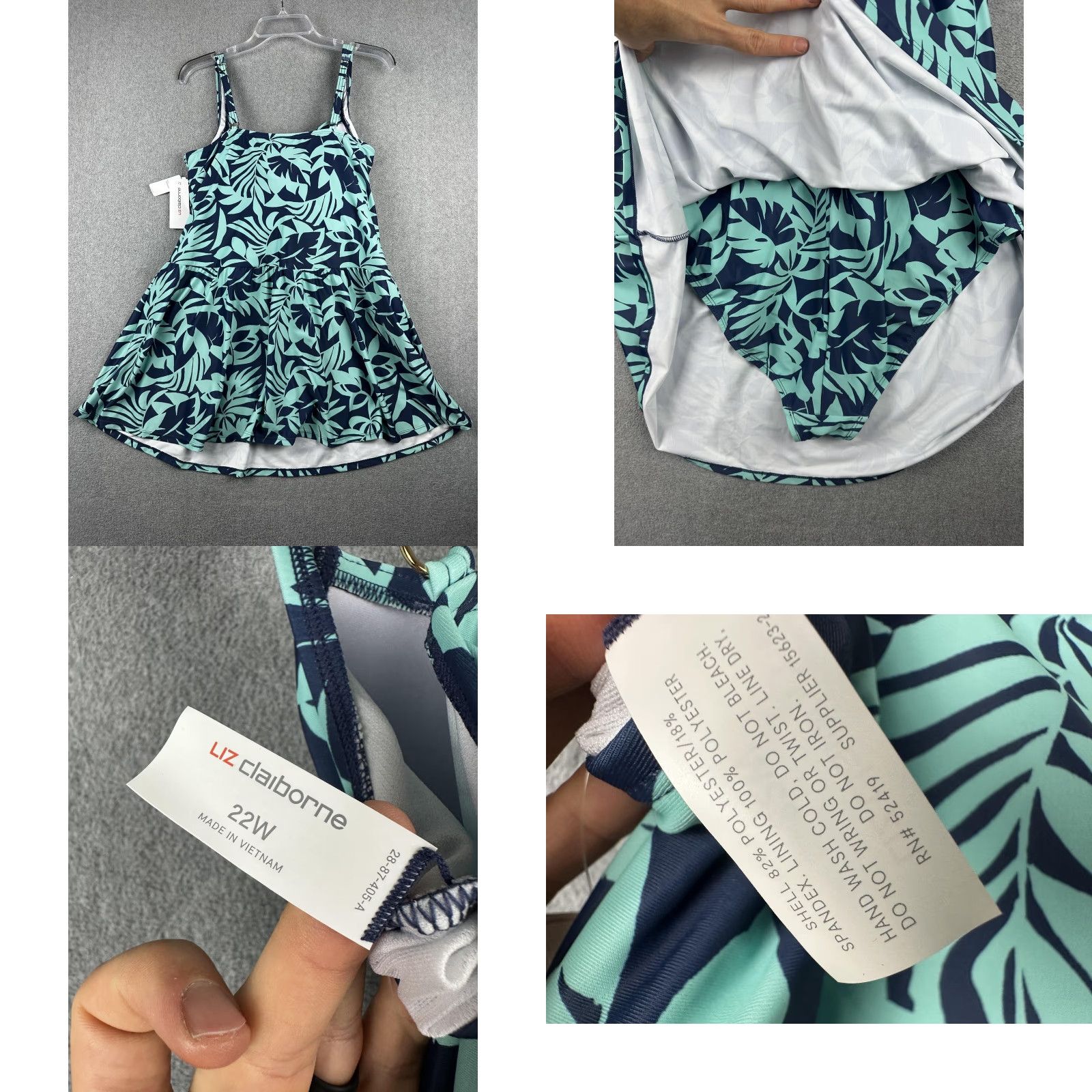 Liz Claiborne Liz Claiborne Swimdress Womens 22W Green Havana Leaf One Piece Plus Size 3XL / US 20-22 - 8 Thumbnail