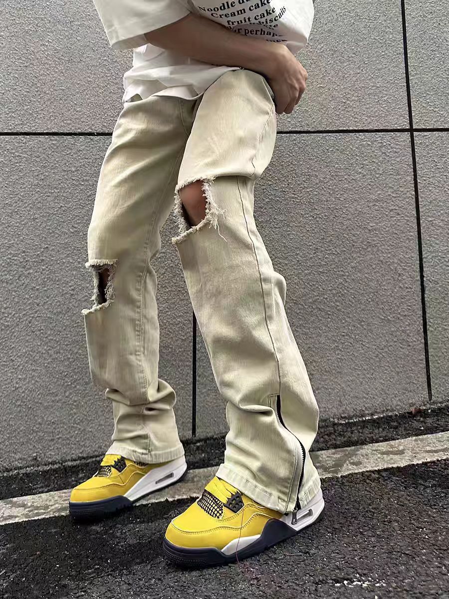 Designer × Jean × Vintage Vintage high street ripped side zip washed Y2K jeans Size US 32 / EU 48 - 3 Thumbnail