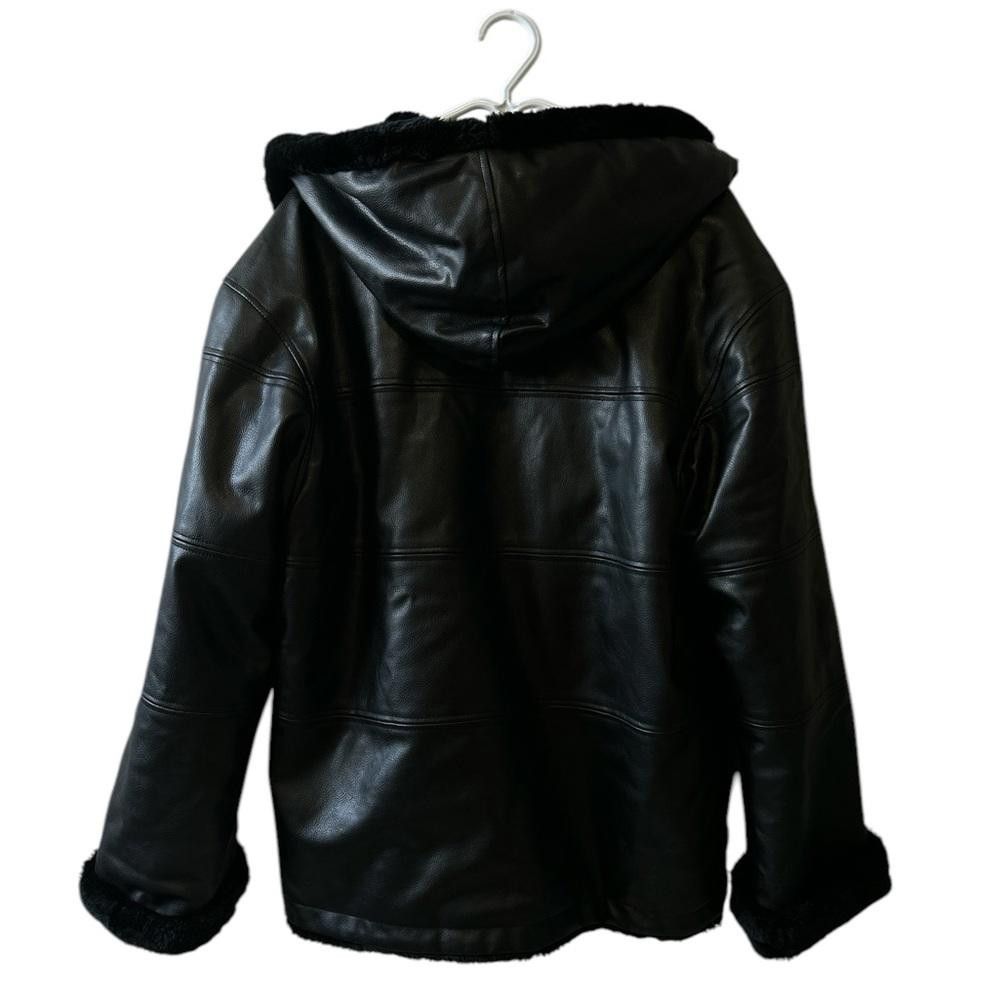Designer Black reversible (leather-Faux Fur ) Hooded Jacket Size US L / EU 52-54 / 3 - 2 Thumbnail