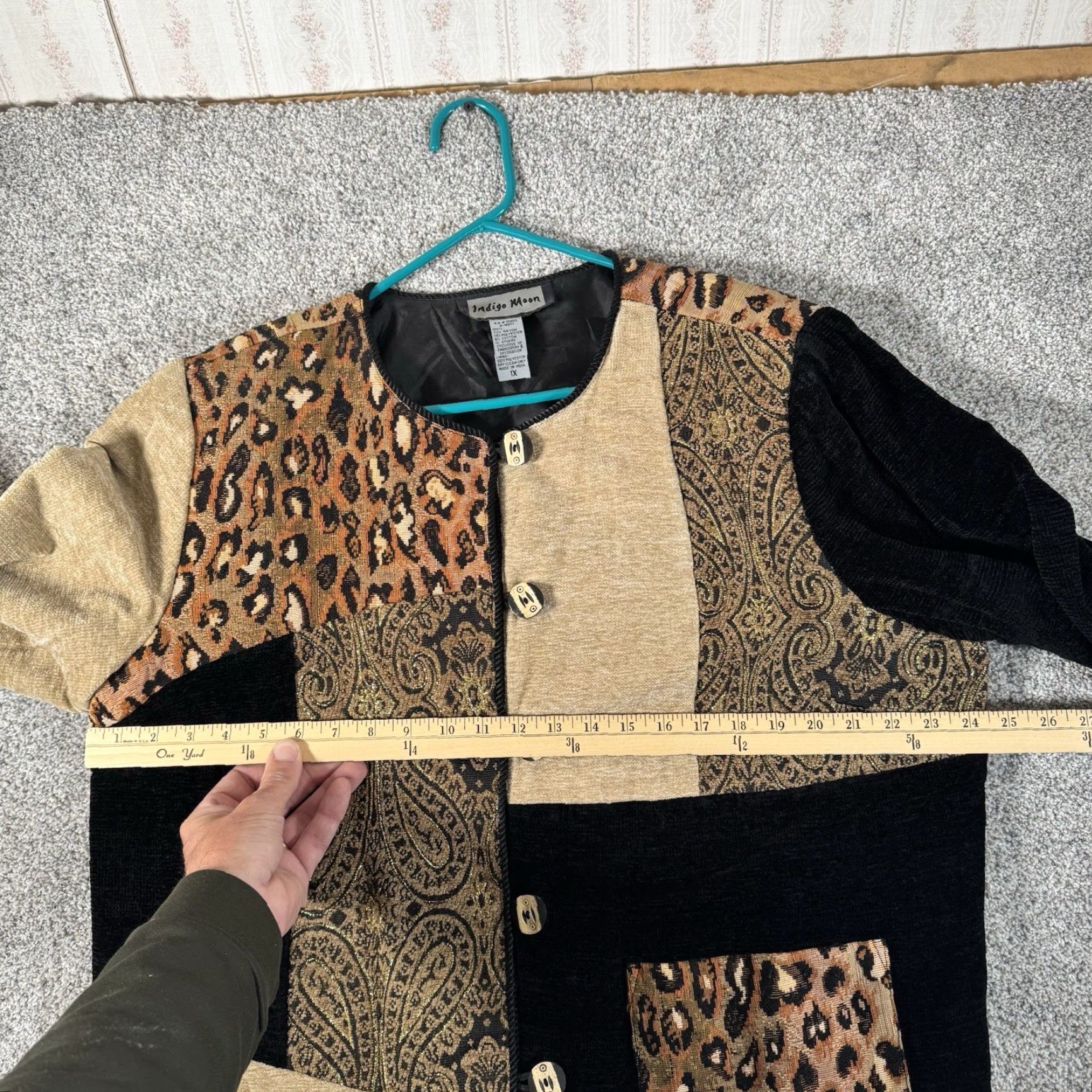 Vintage VINTAGE Indigo Moon Jacket 1X Women Leopard Print Patchwork Whimsigoth Art To Wear Thick Lined Shoulder Pads 90s Retro Fall Spring Winter Size XL / US 12-14 / IT 48-50 - 3 Thumbnail