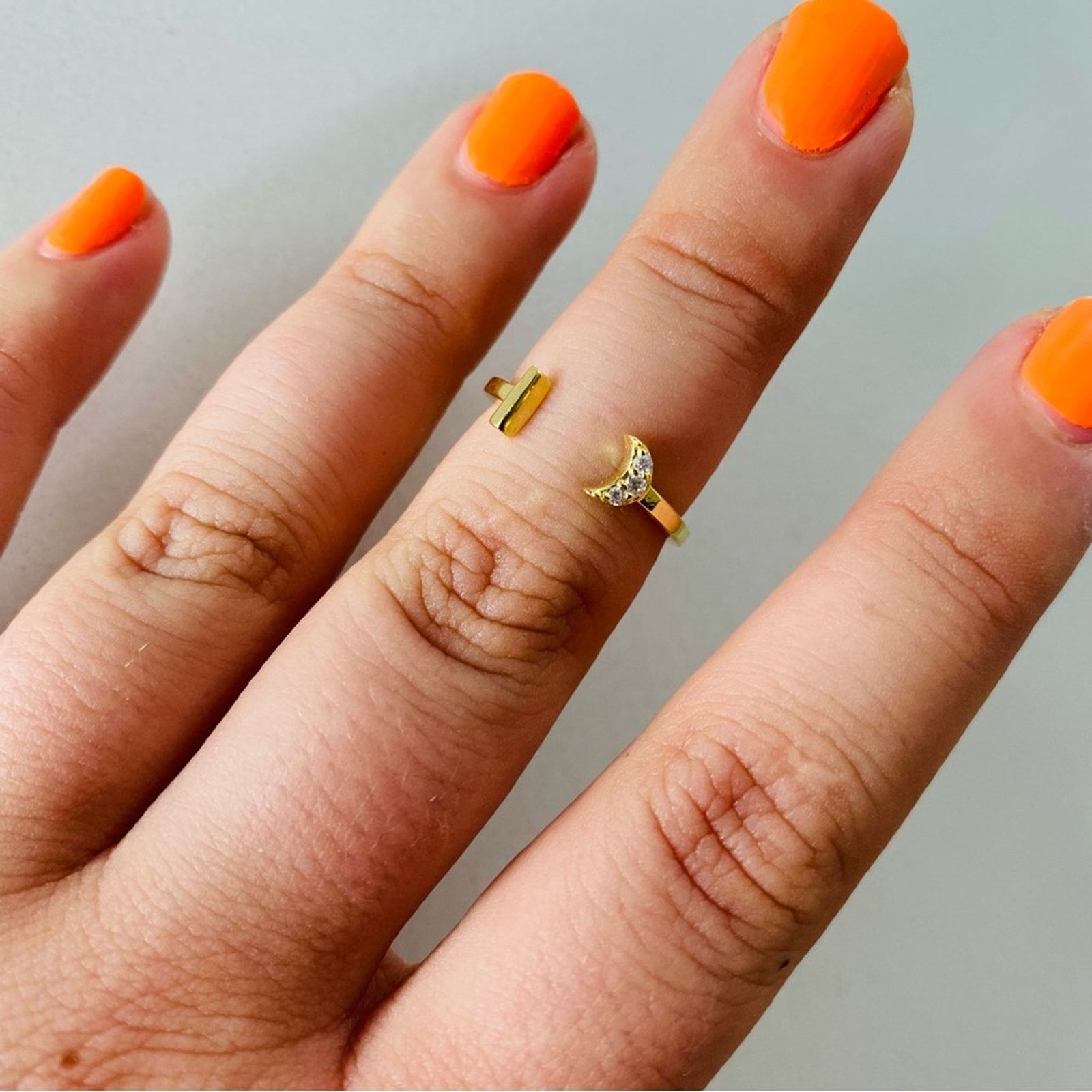 Nordstrom NEW NORDSTROM 18kt Gold Vermeil White CZ Open Moon Ring Size ONE SIZE - 3 Thumbnail