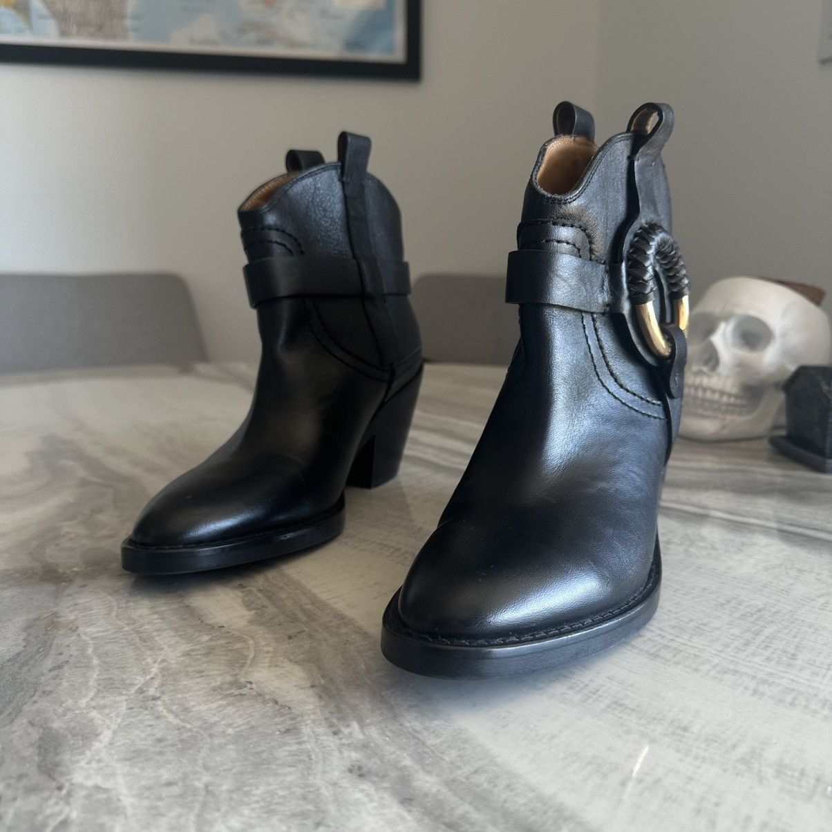 See by Chloe See by Chloe Hana Cowboy Black Leather Harness Ankle Boots Size US 7 / IT 37 - 2 Thumbnail